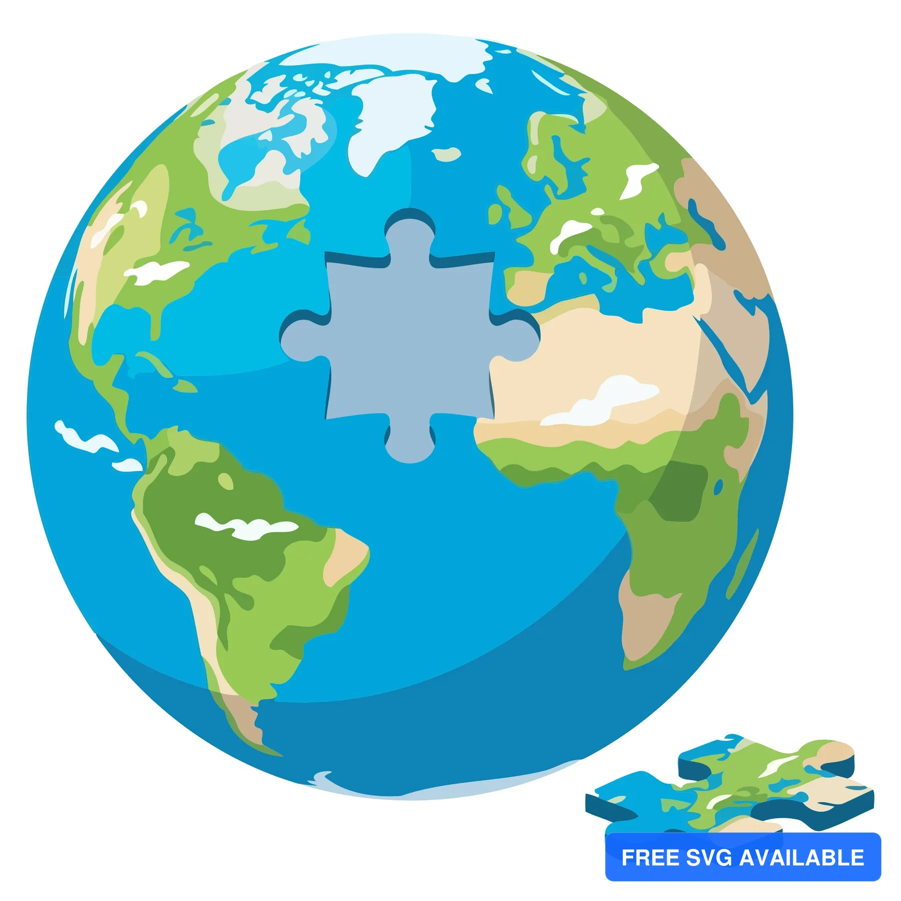 A puzzle piece fitting into a stylized globe illustration