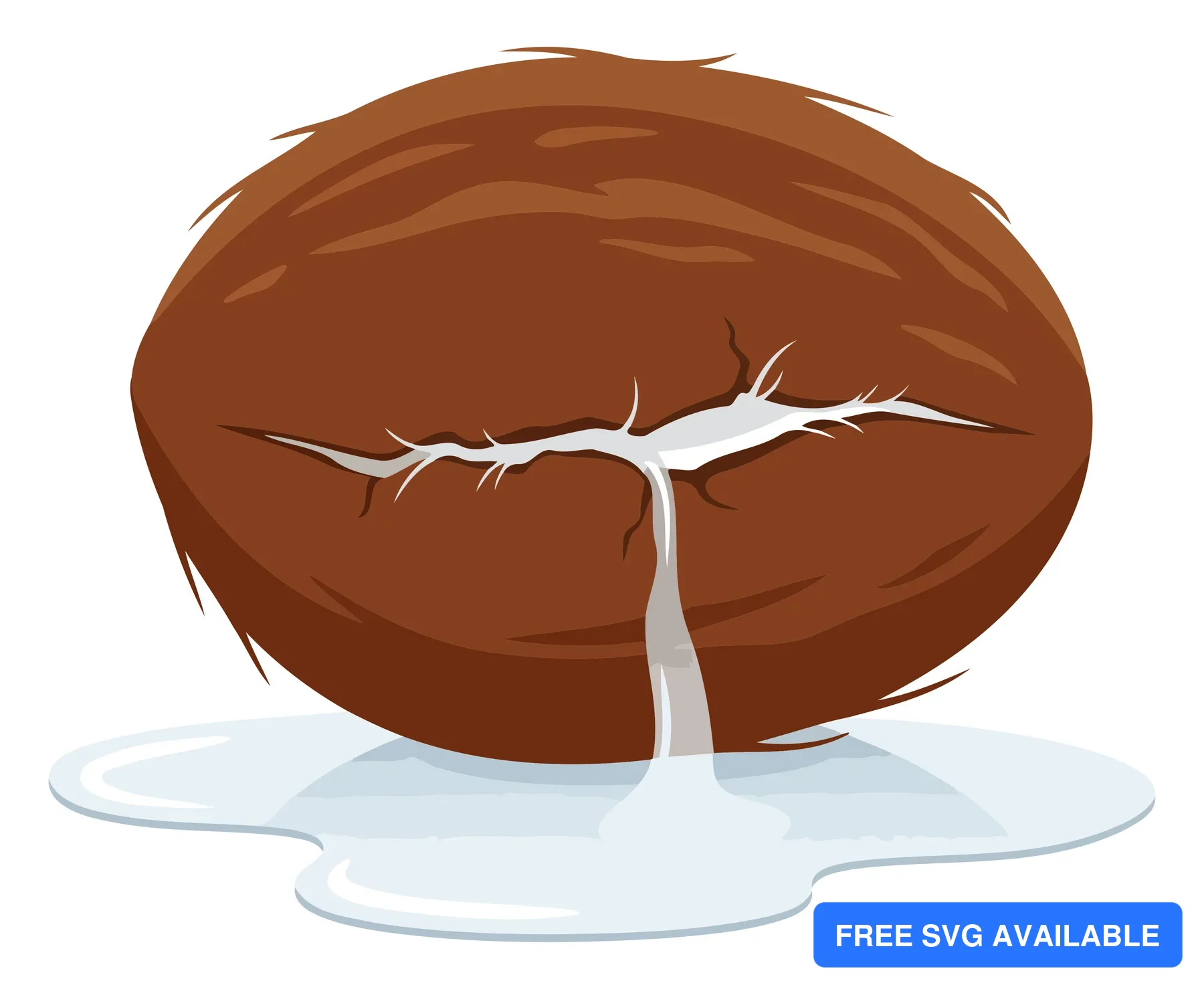 A stylized illustration of a cracked coconut with a small tree sprouting from it