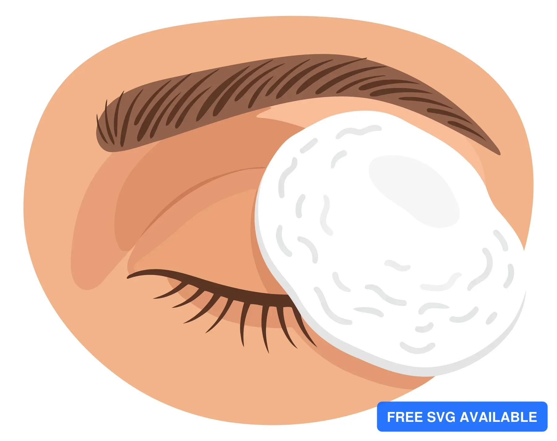 A close-up illustration of an eye with a white eye cream patch applied