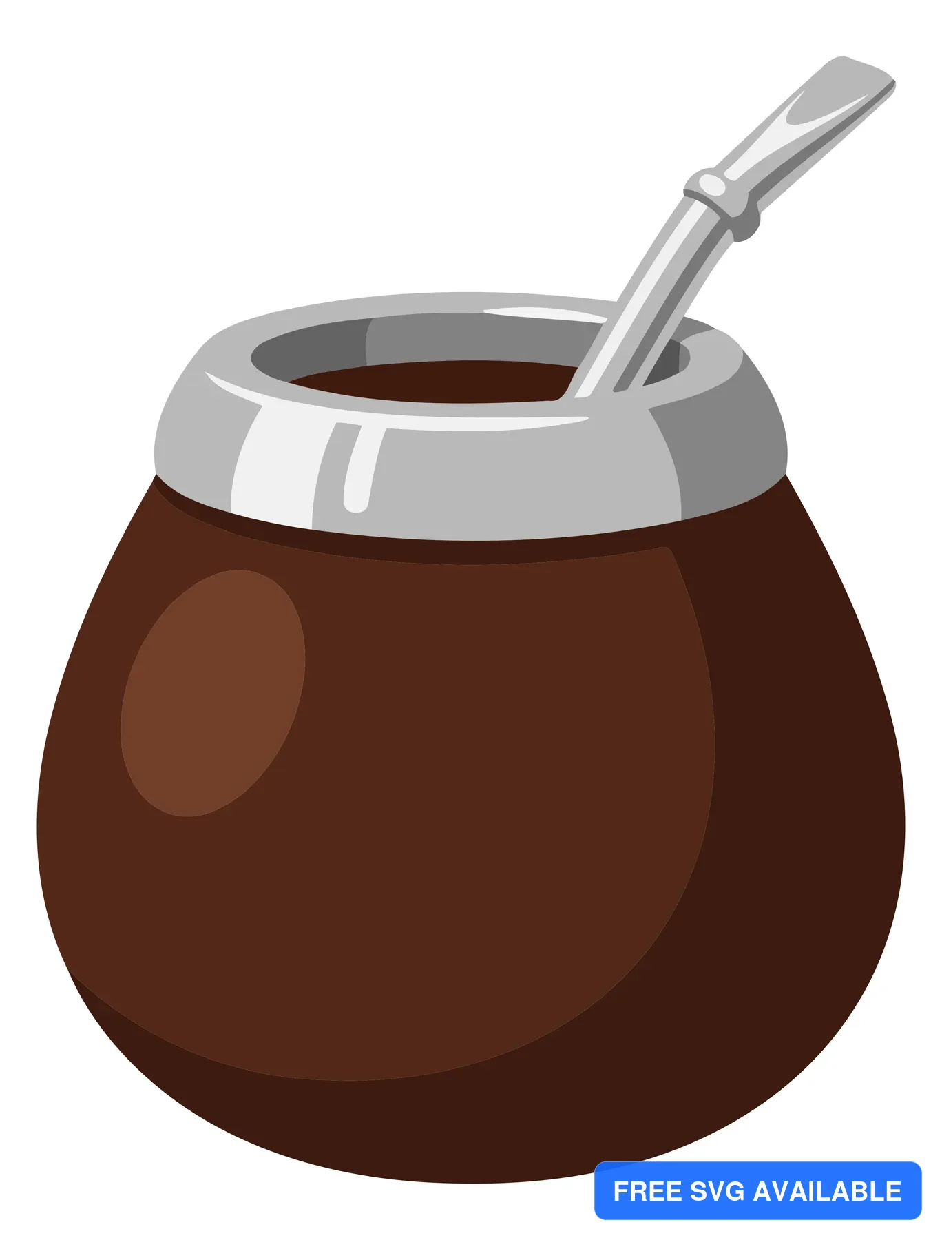 A stylized brown puku mug with a metal straw inside, depicting traditional cultural drinkware
