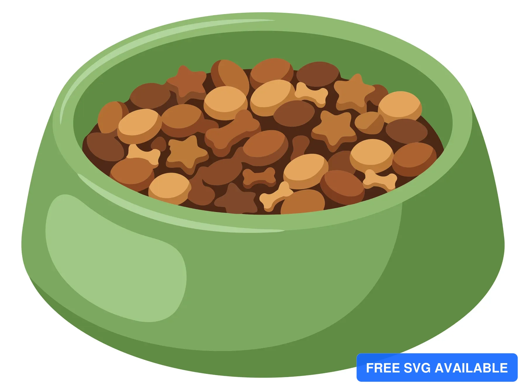 A green bowl filled with colorful dog food kibble
