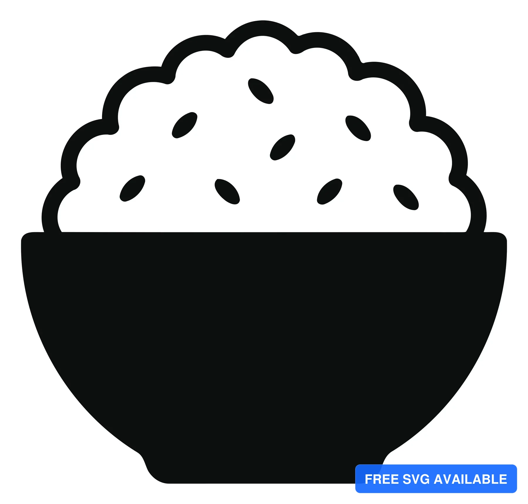 A simple black bowl filled with steamed rice and visible grain details
