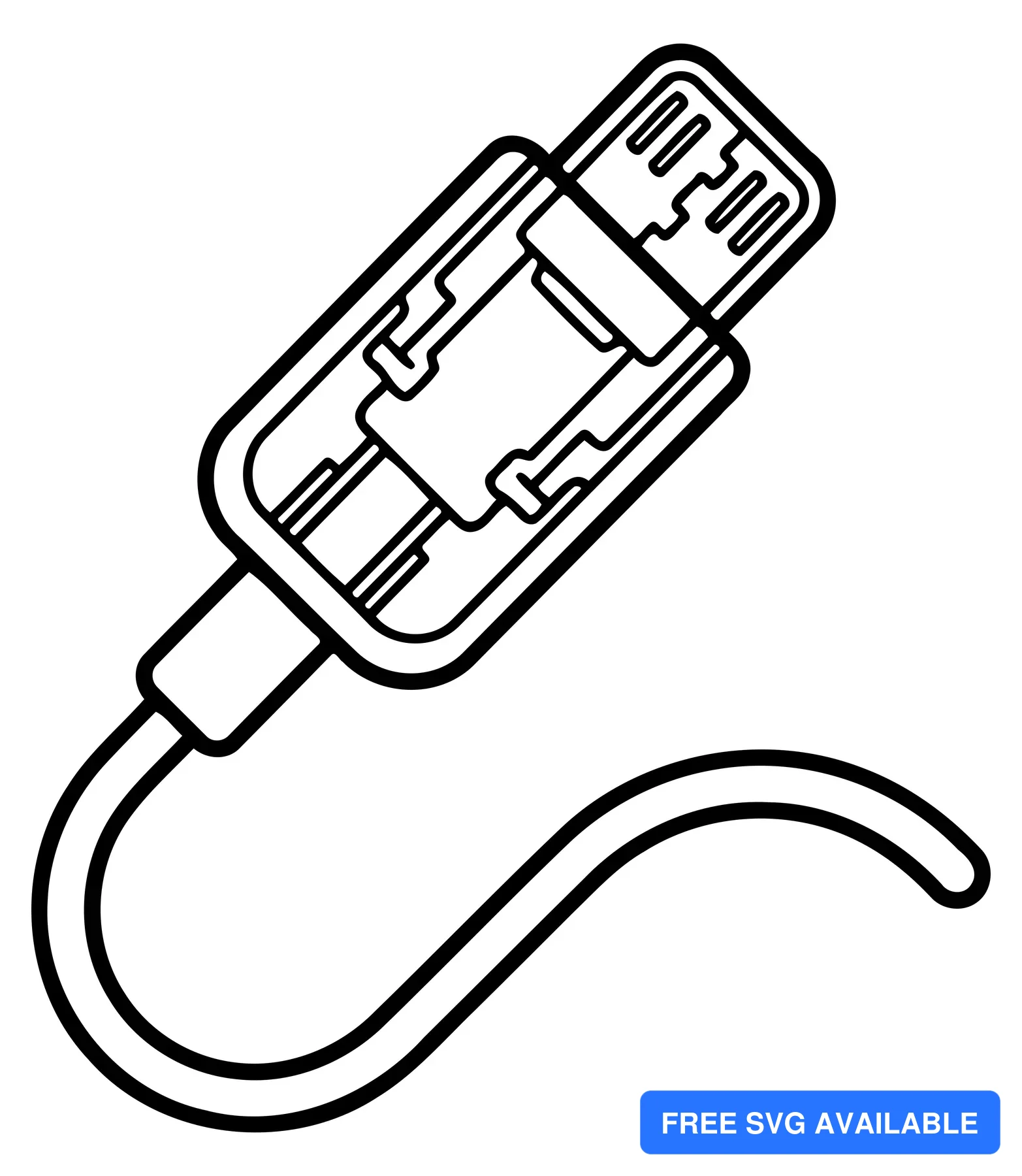 A minimalist black and white vector illustration of a USB Type-C connector and cable