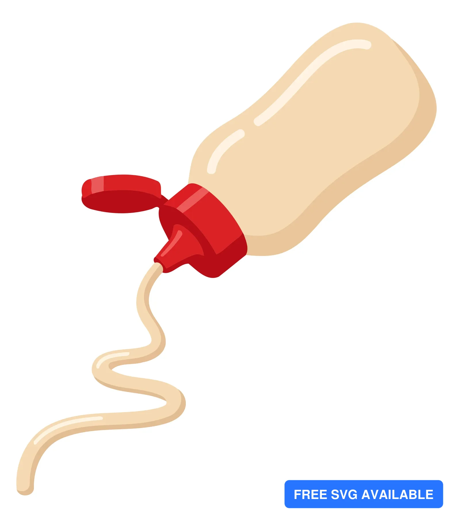 A stylized bottle with a red cap dripping a light-colored substance