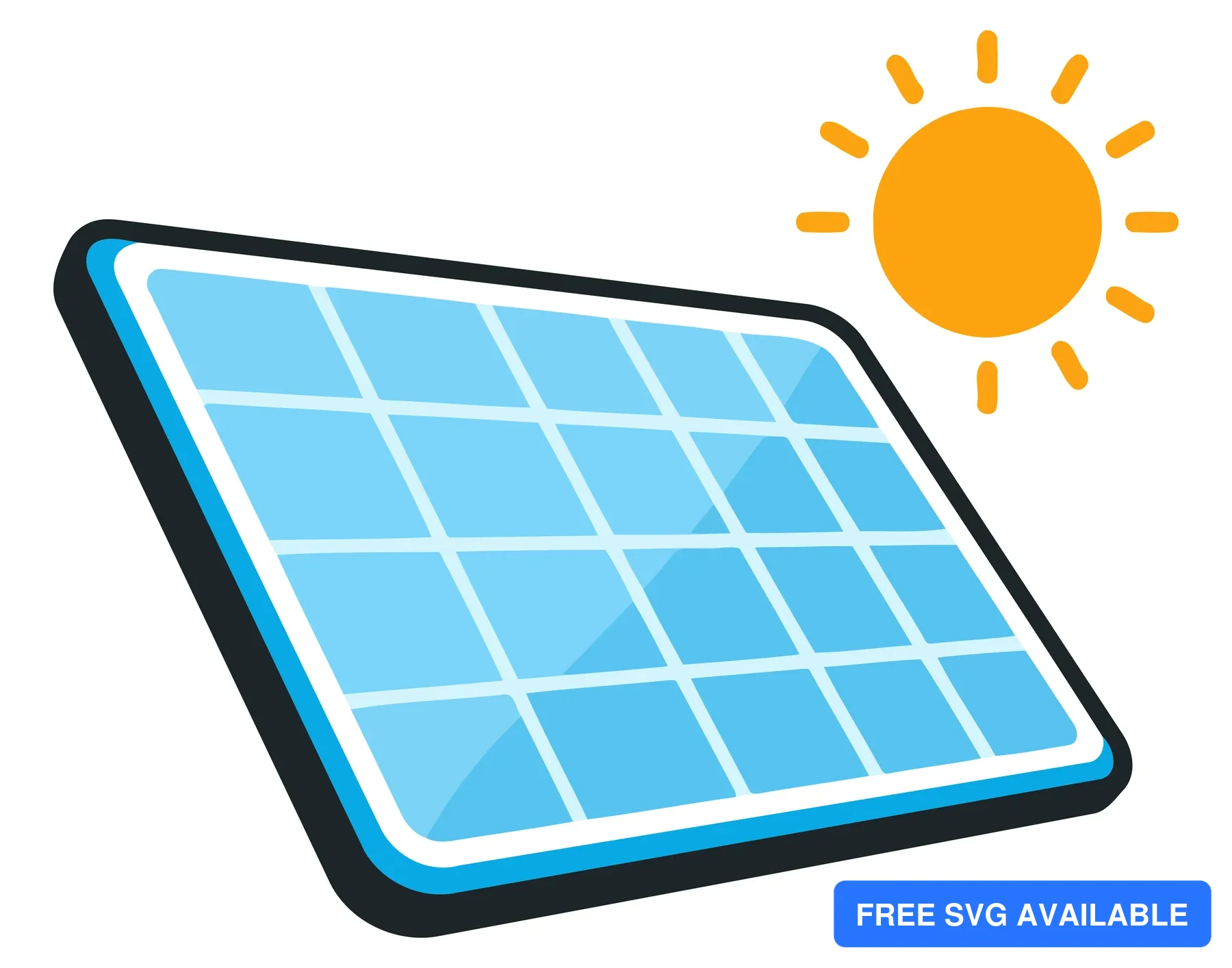 A stylized solar panel with a sun behind it in a flat design vector illustration