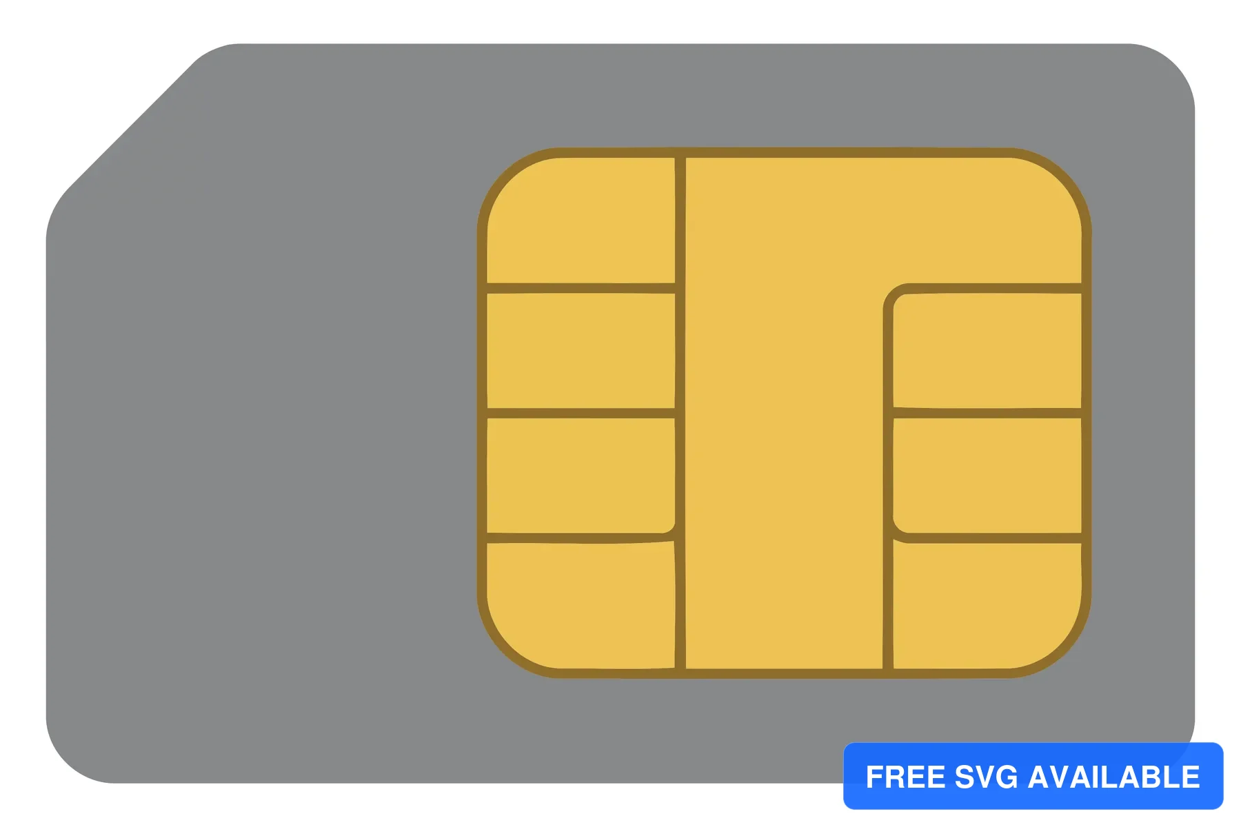 A minimalist yellow SIM card icon on a gray background in a flat design style.