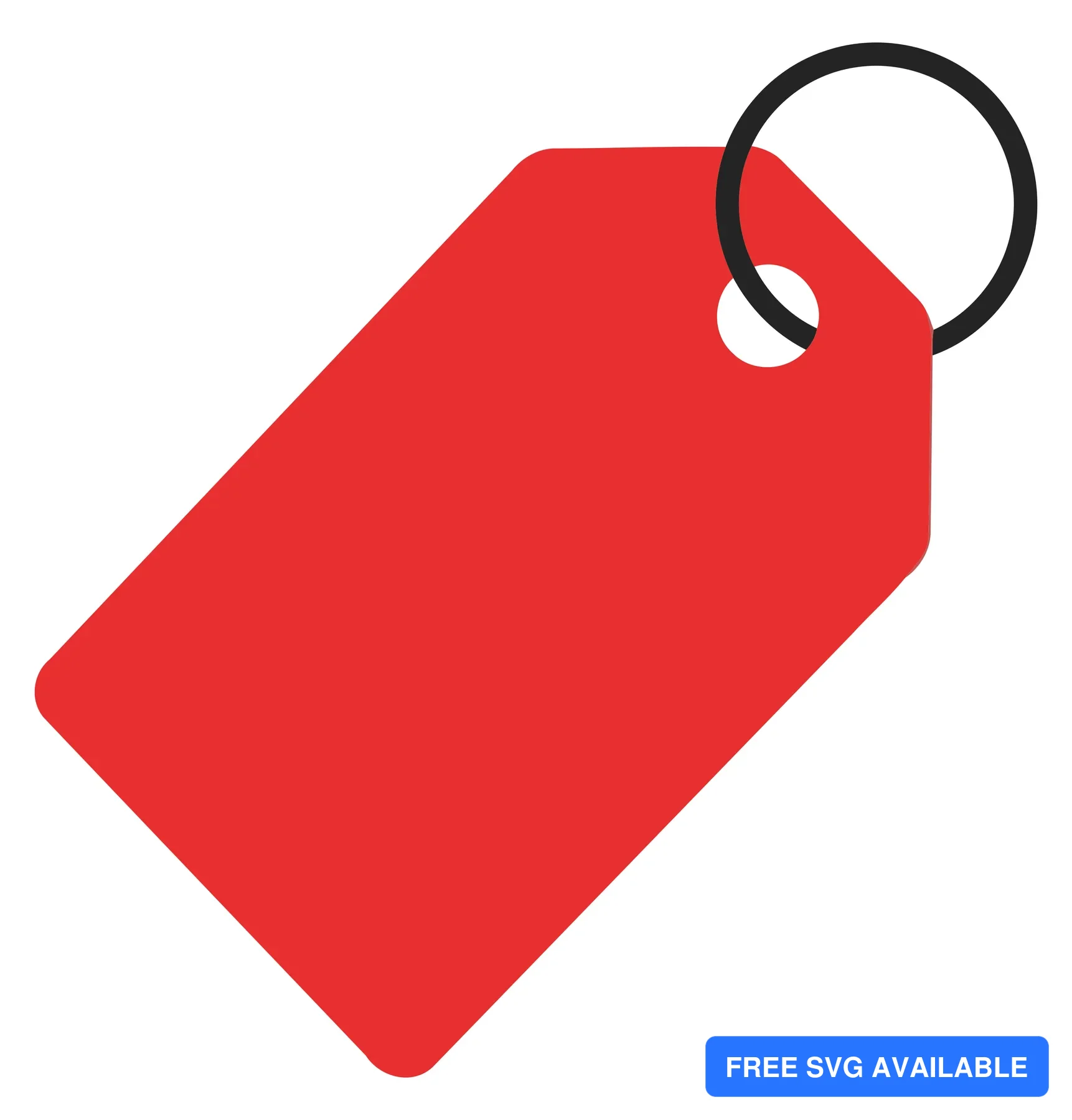 A red price tag with a metal ring loop in a minimalist vector style