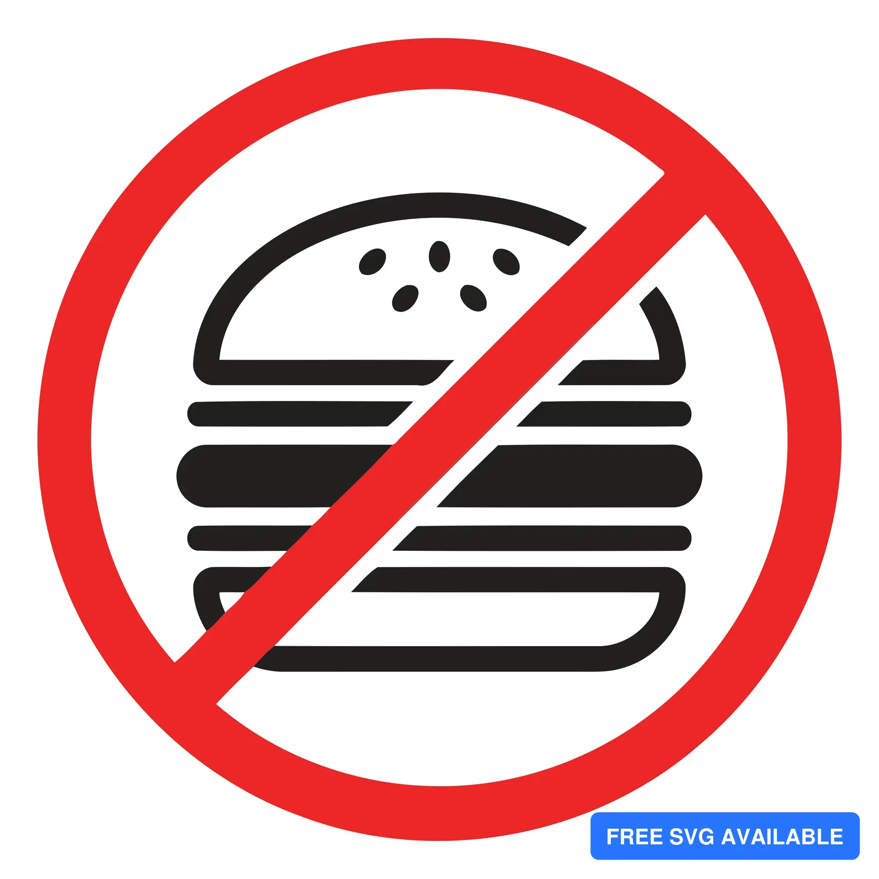 A burger graphic crossed out with a red diagonal line indicating prohibition.