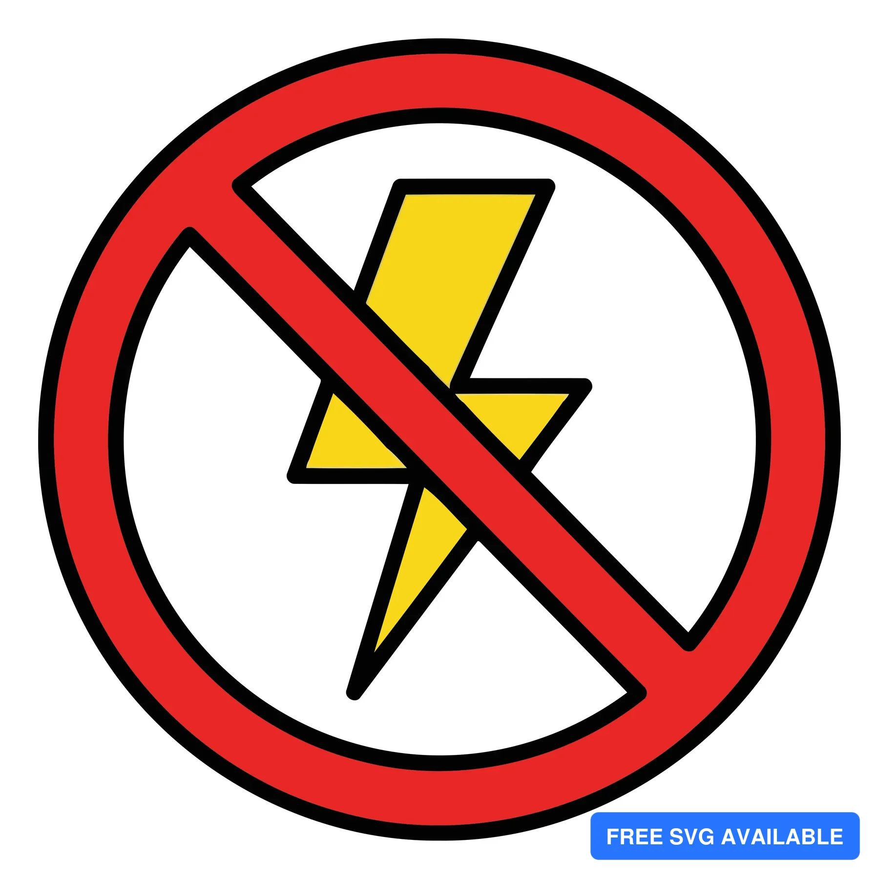 A red prohibition symbol with a crossed-out yellow lightning bolt