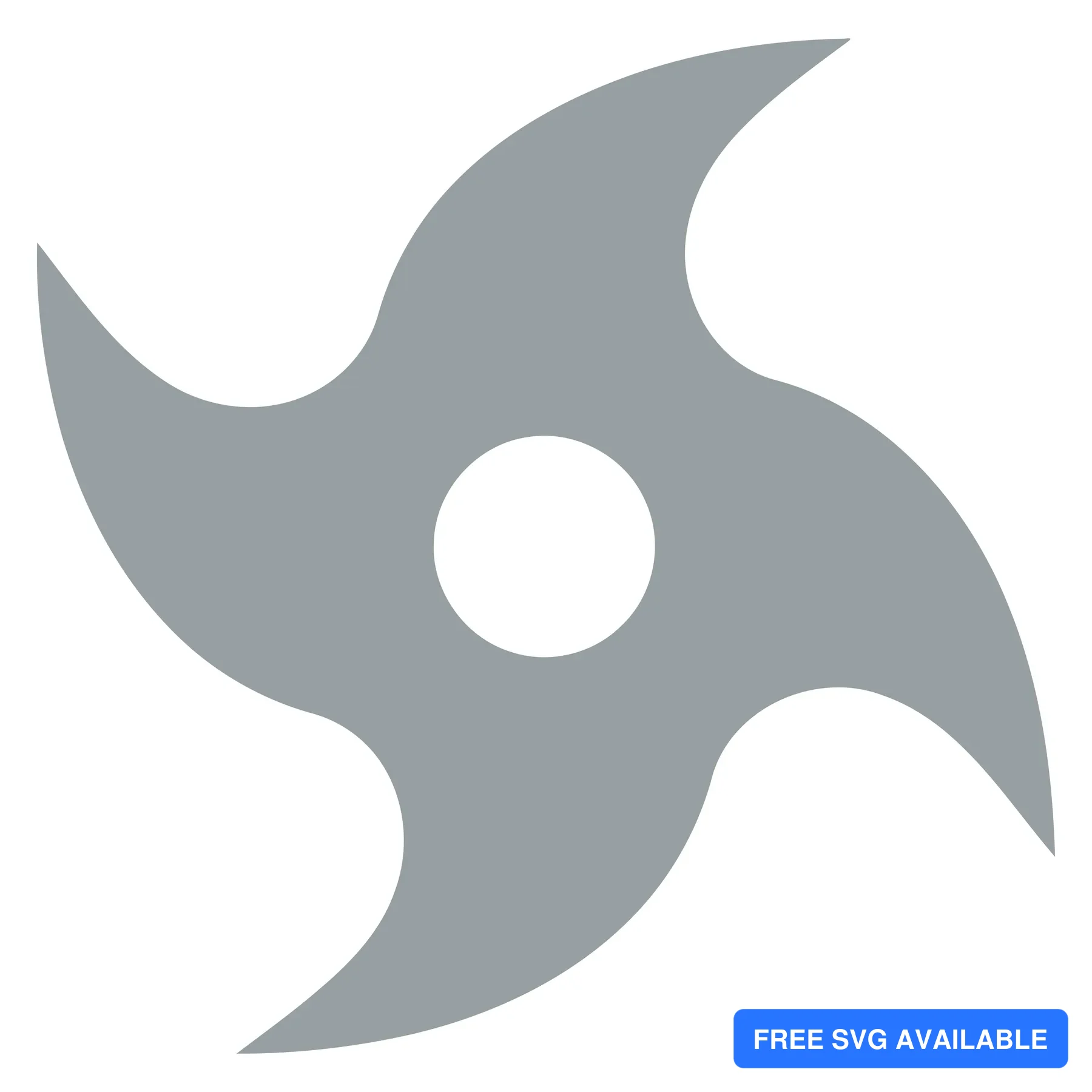 A minimalist triskelion icon with three curved arms and a central circle in a clean design style
