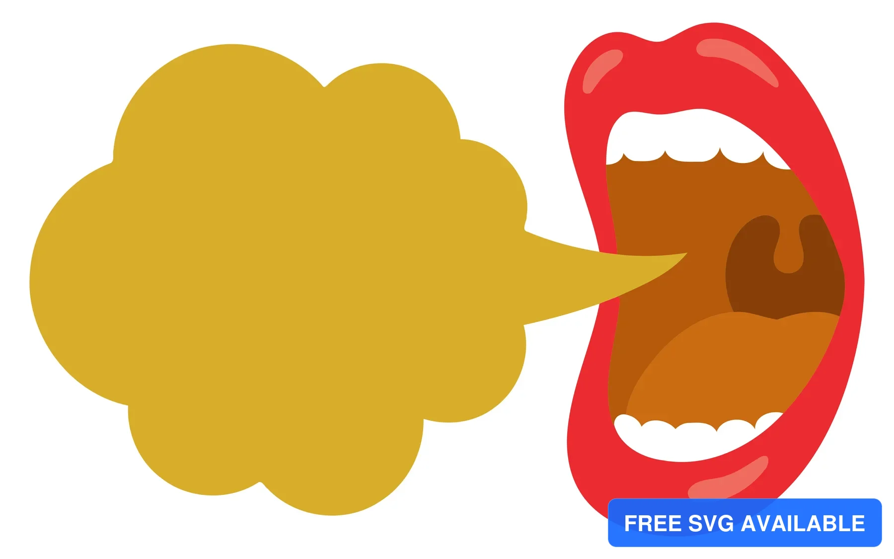 A stylized speech bubble coming out of a mouth icon in an abstract design