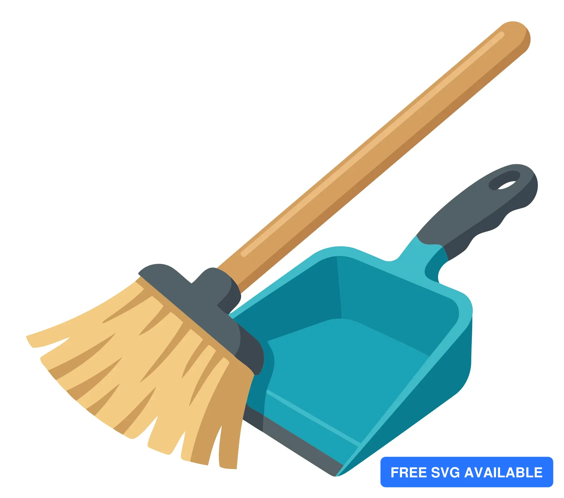 A stylized broom and dustpan set in a clean illustration