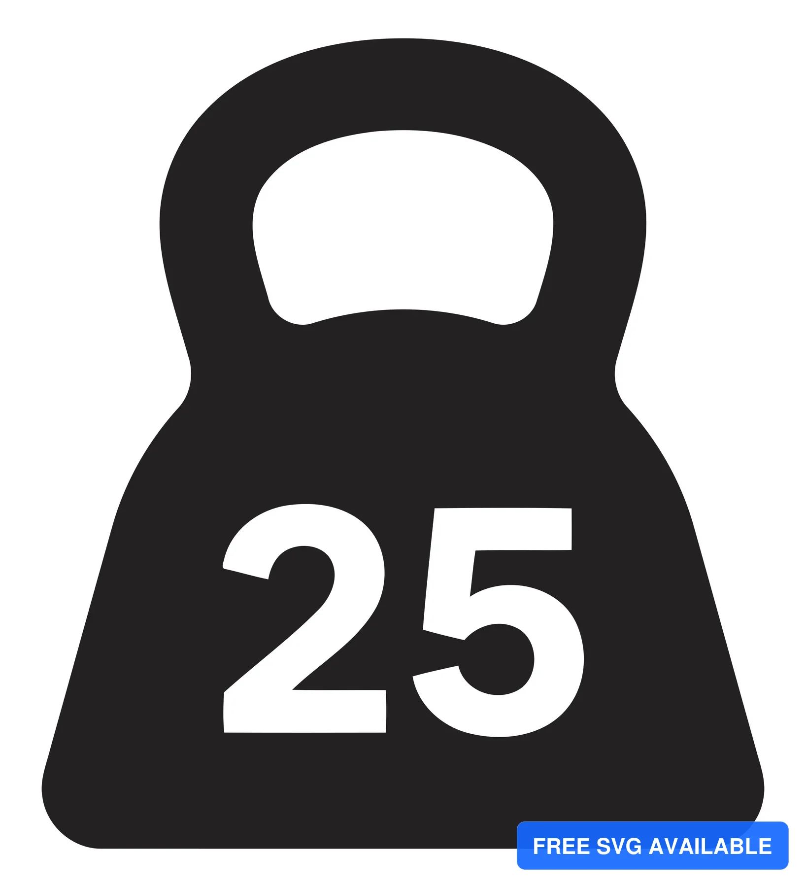 A black vector weight plate with a 25 kilogram marking for gym use