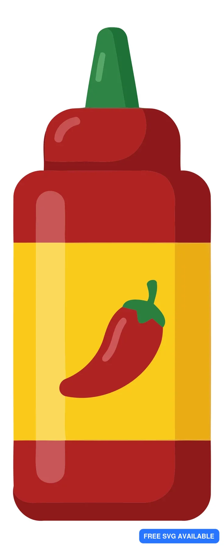 A stylized hot sauce bottle with a chili pepper graphic on the front.