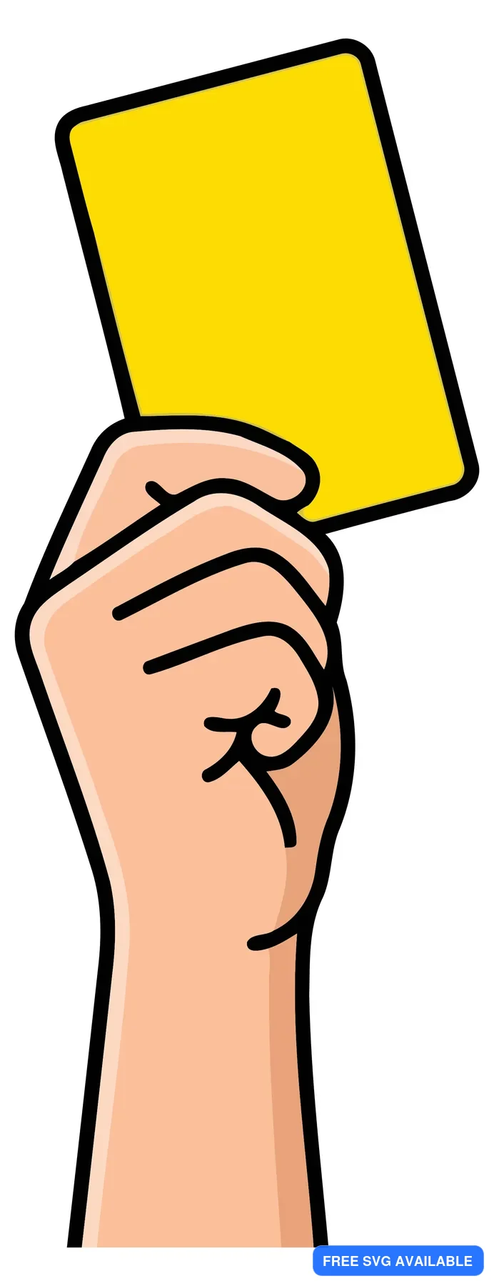 A hand holding a yellow referee card in a simple line illustration