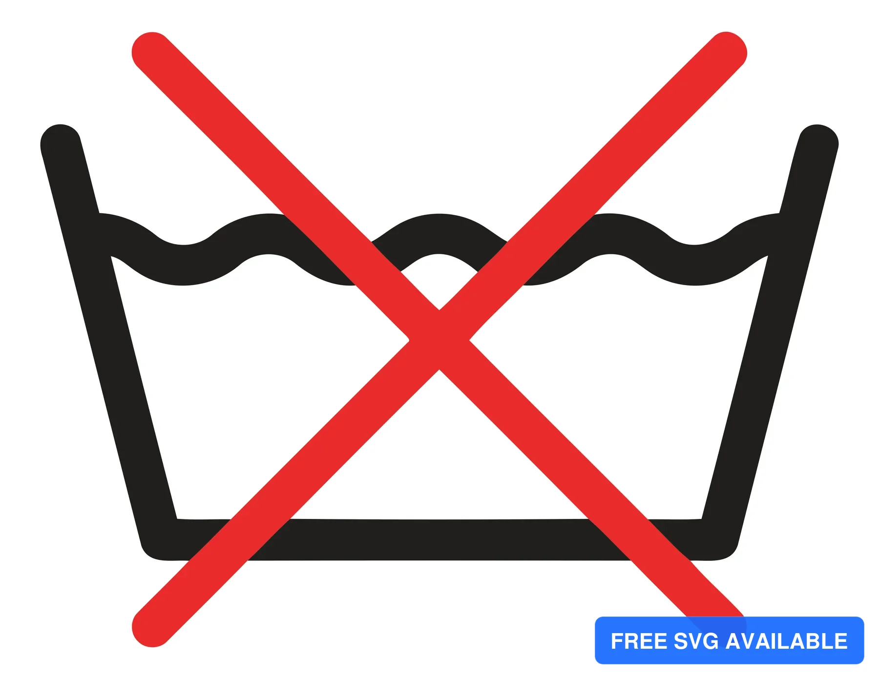 A crossed-out washing machine icon with water waves indicating no washing required