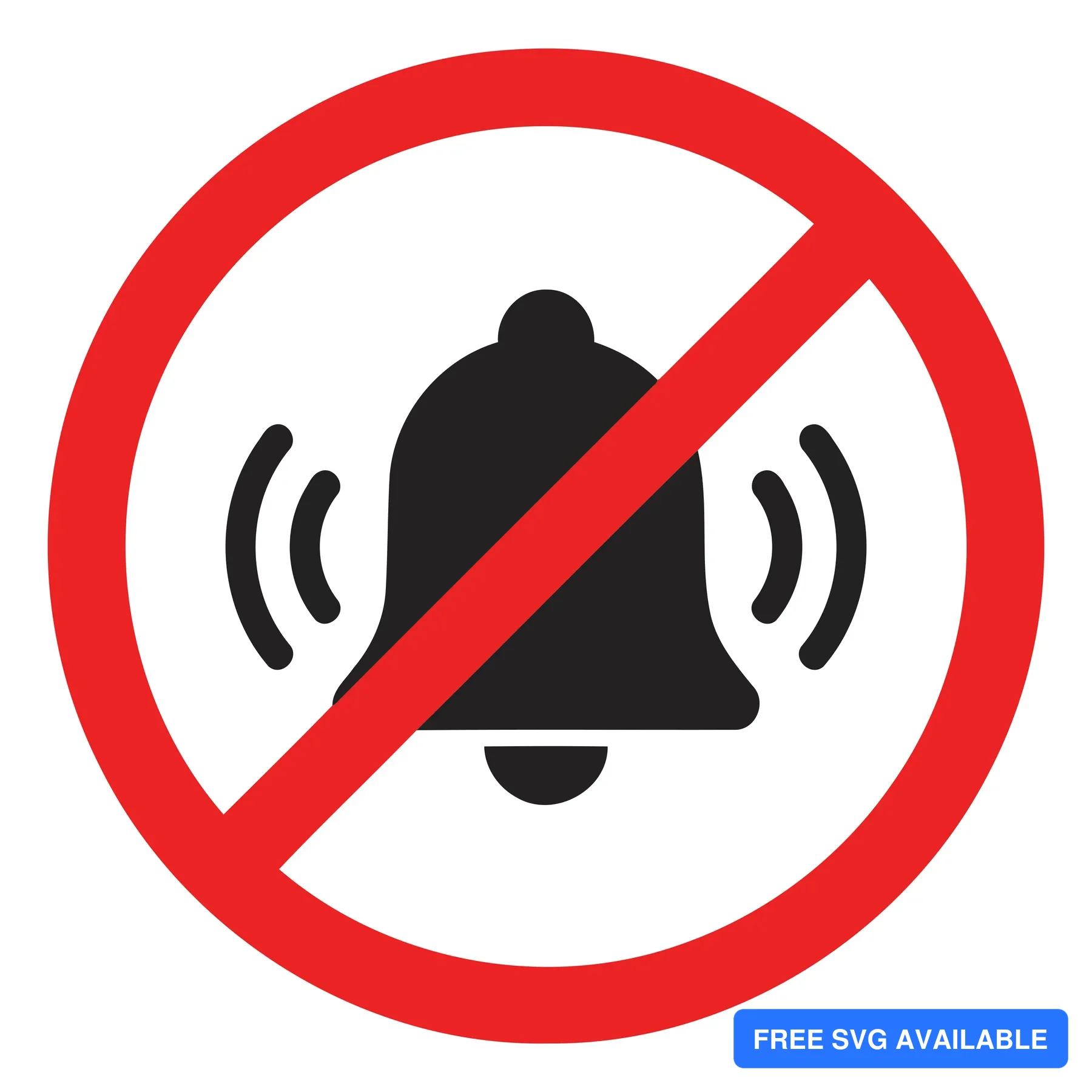 A red crossed-out bell with soundwave symbols indicating prohibition of sound or alarms.