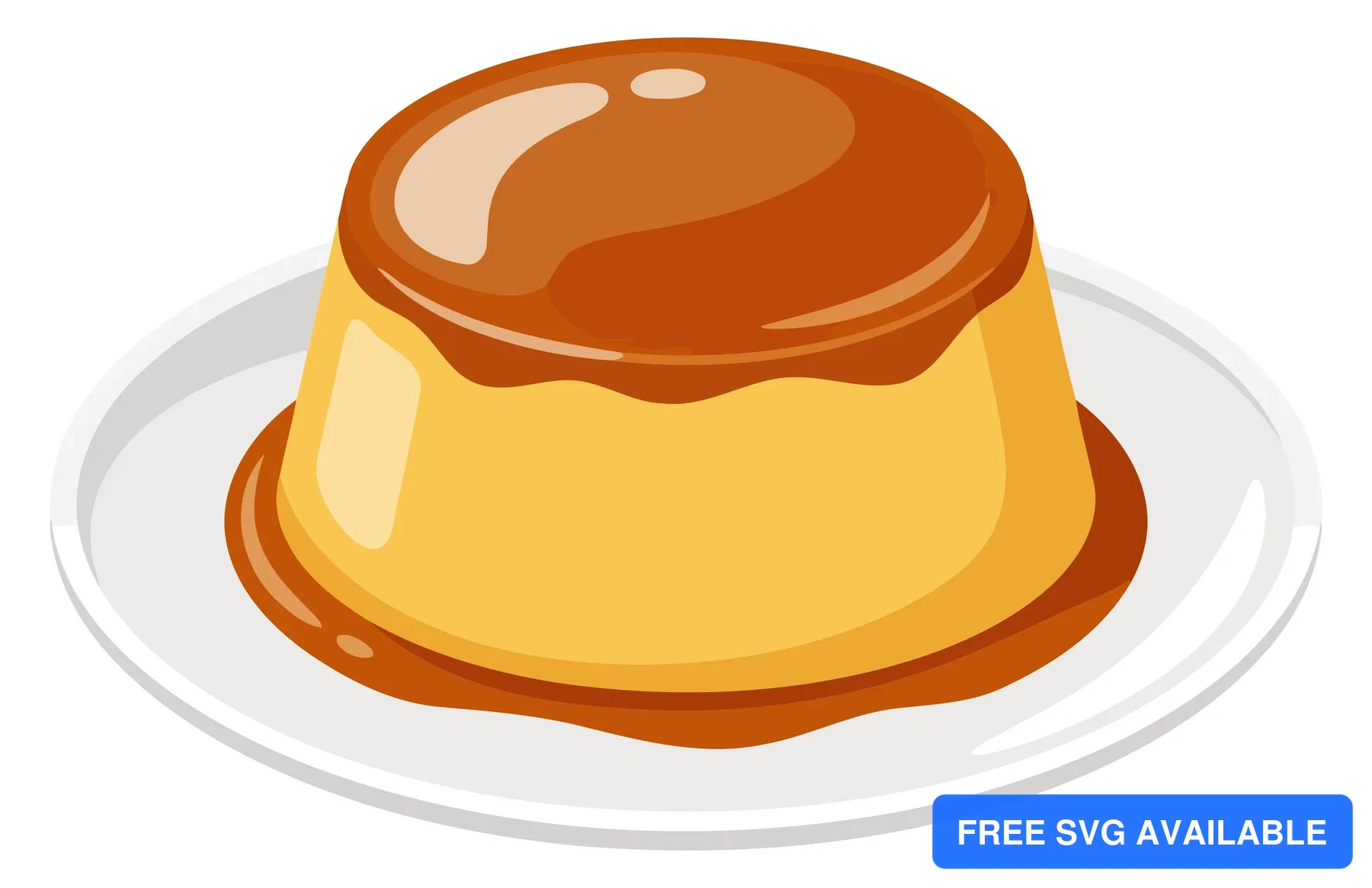 A cupcake with caramel drizzle on a white plate in an illustration style