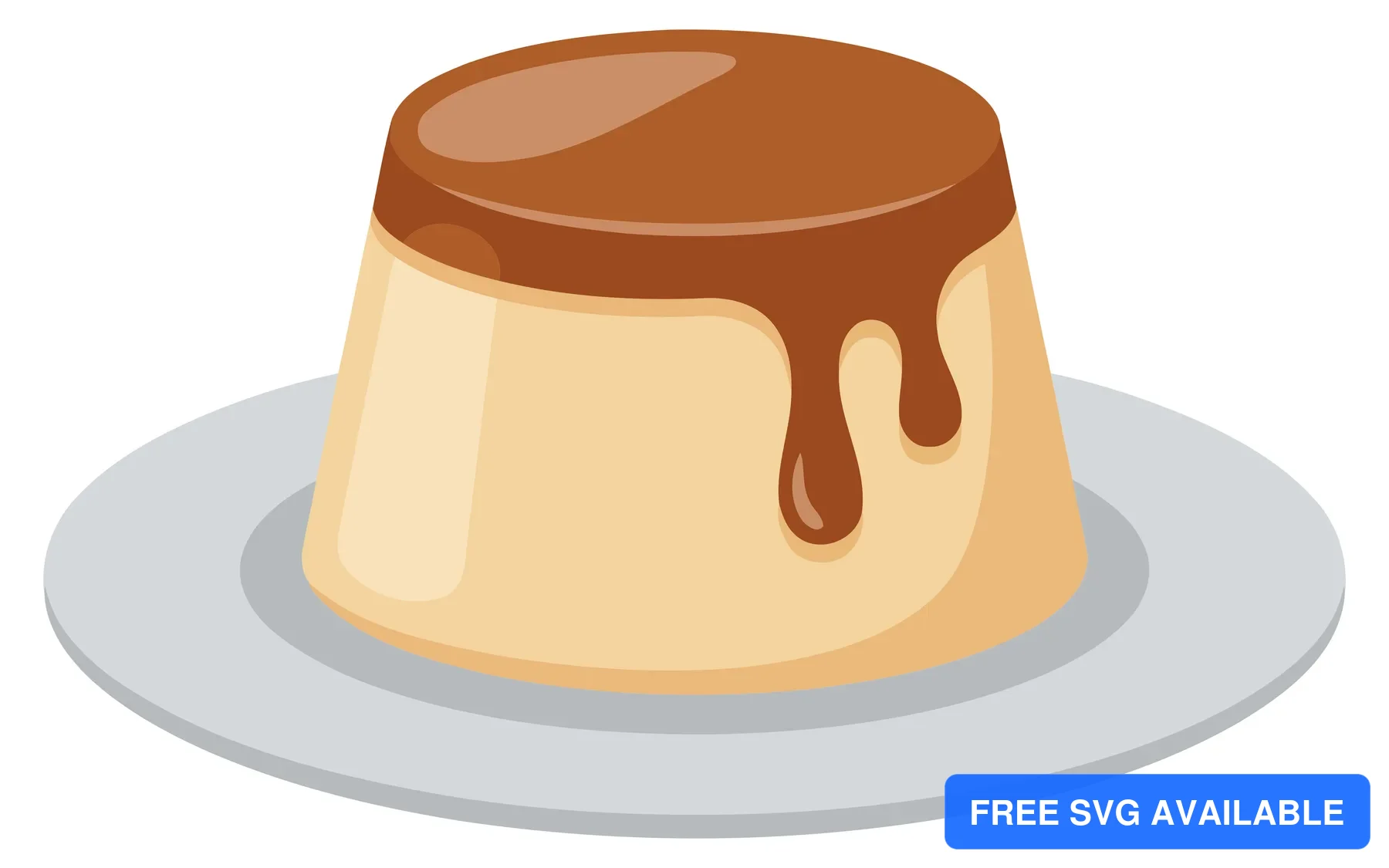 A stylized dessert pudding with chocolate drizzle on a plate