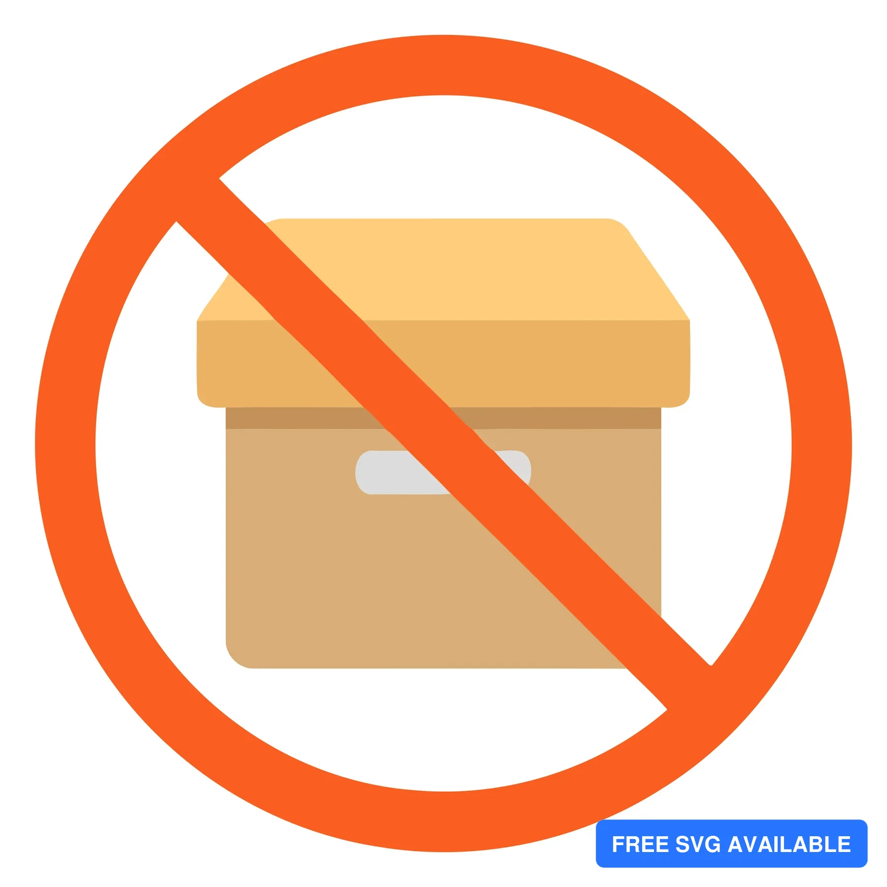 Orange prohibition symbol crossed over a delivery box icon