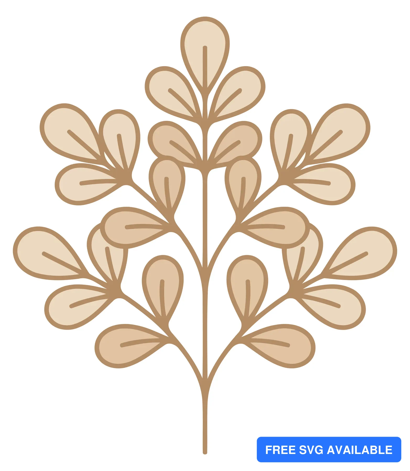 A minimalist vector illustration of a leafy branch with rounded leaves in neutral tones