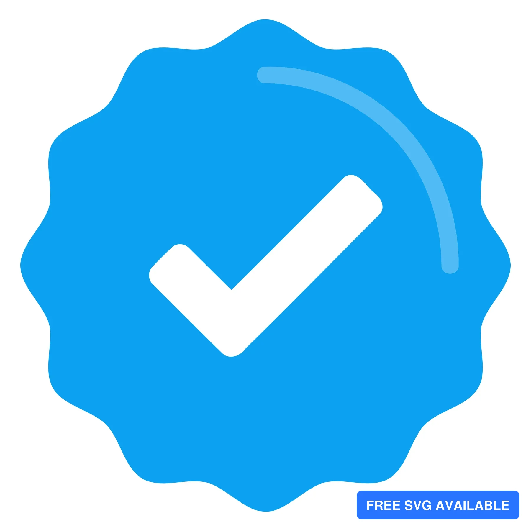 A blue checkmark inside a rounded badge with a subtle wave design