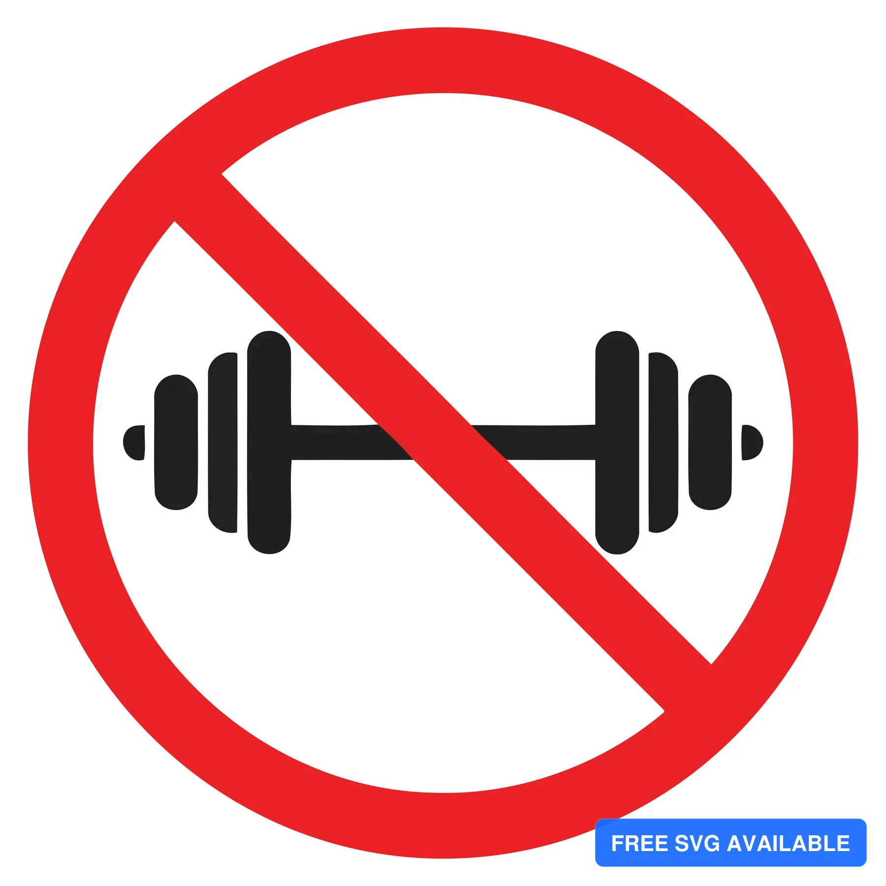 Red prohibition sign with crossed dumbbells inside a circle