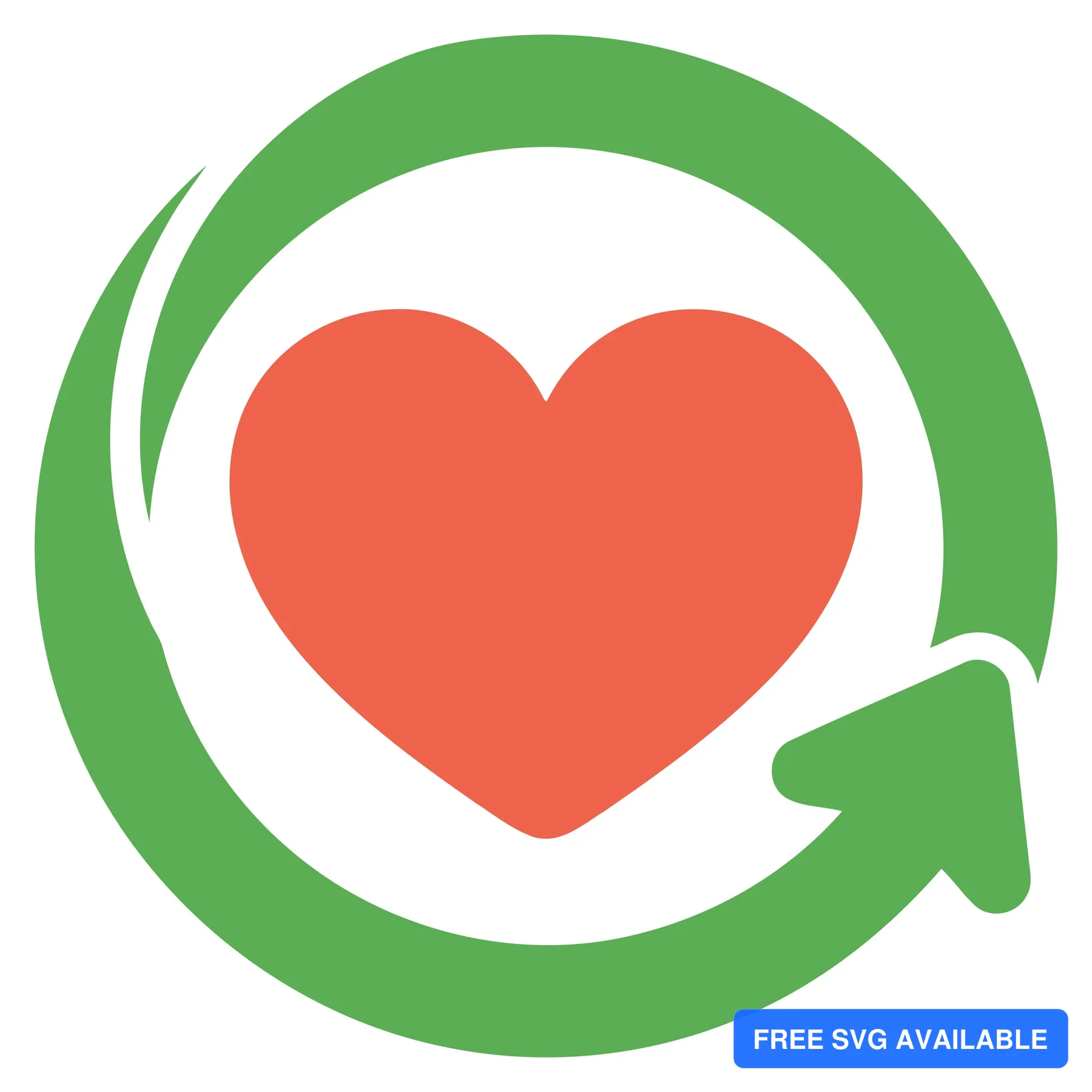 A green circular arrow icon with a red heart inside, symbolizing continuous care and support