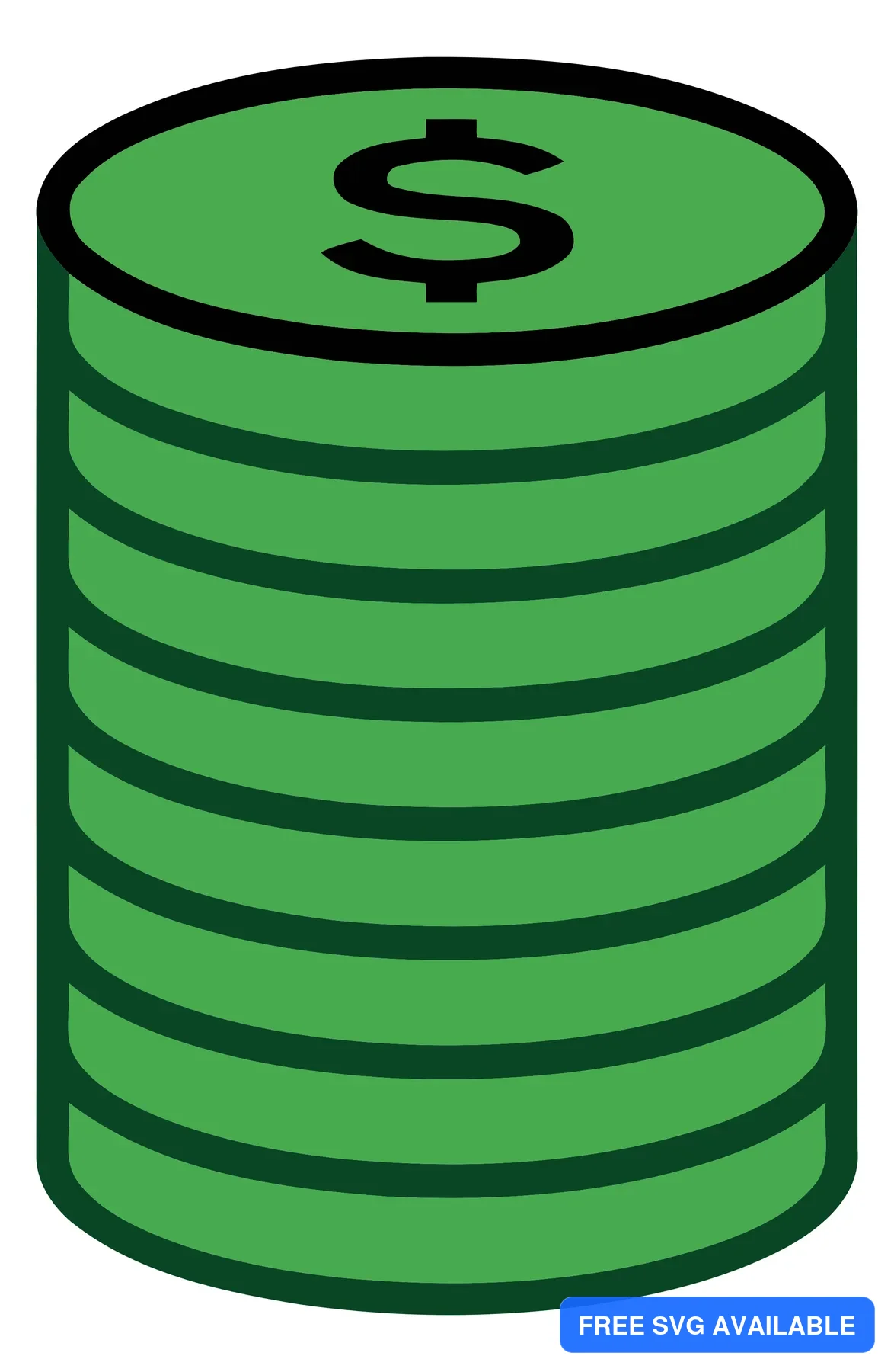 A green abstract stack of dollar signs in a cylindrical shape