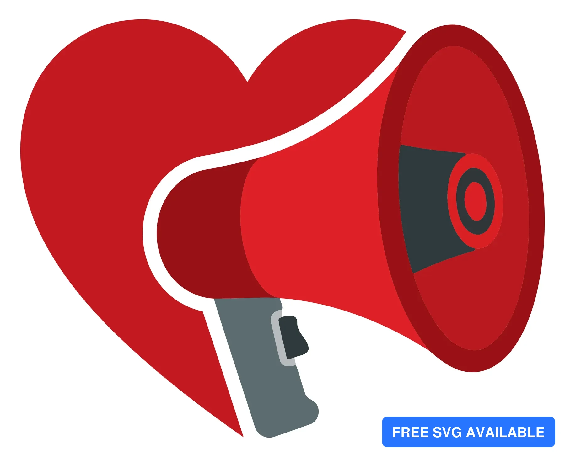 A red heart fused with a megaphone in an abstract vector design