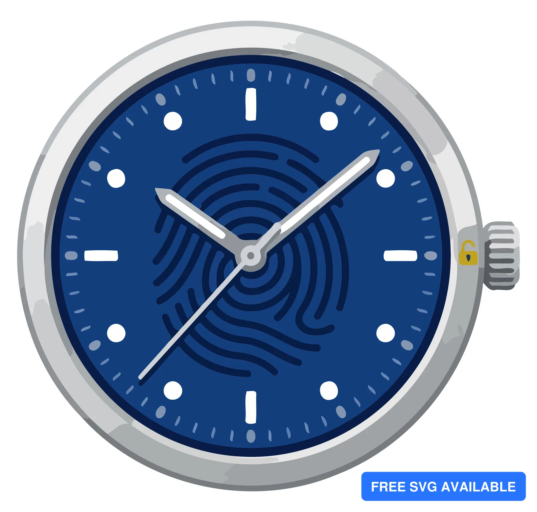 A modern watch face with a fingerprint sensor design and blue background