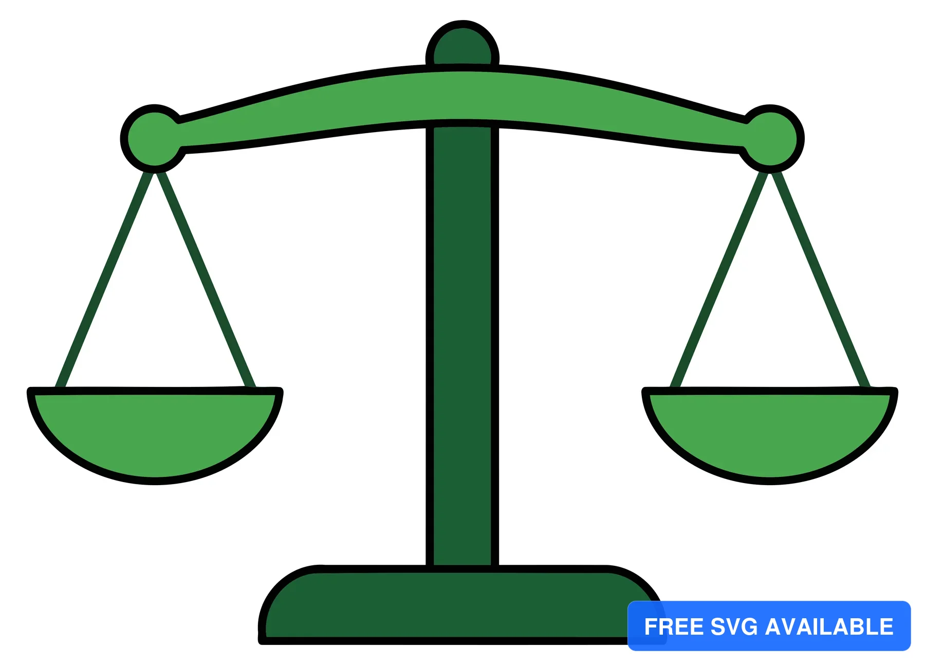 A minimalist green balance scale icon showing equal weights on both sides