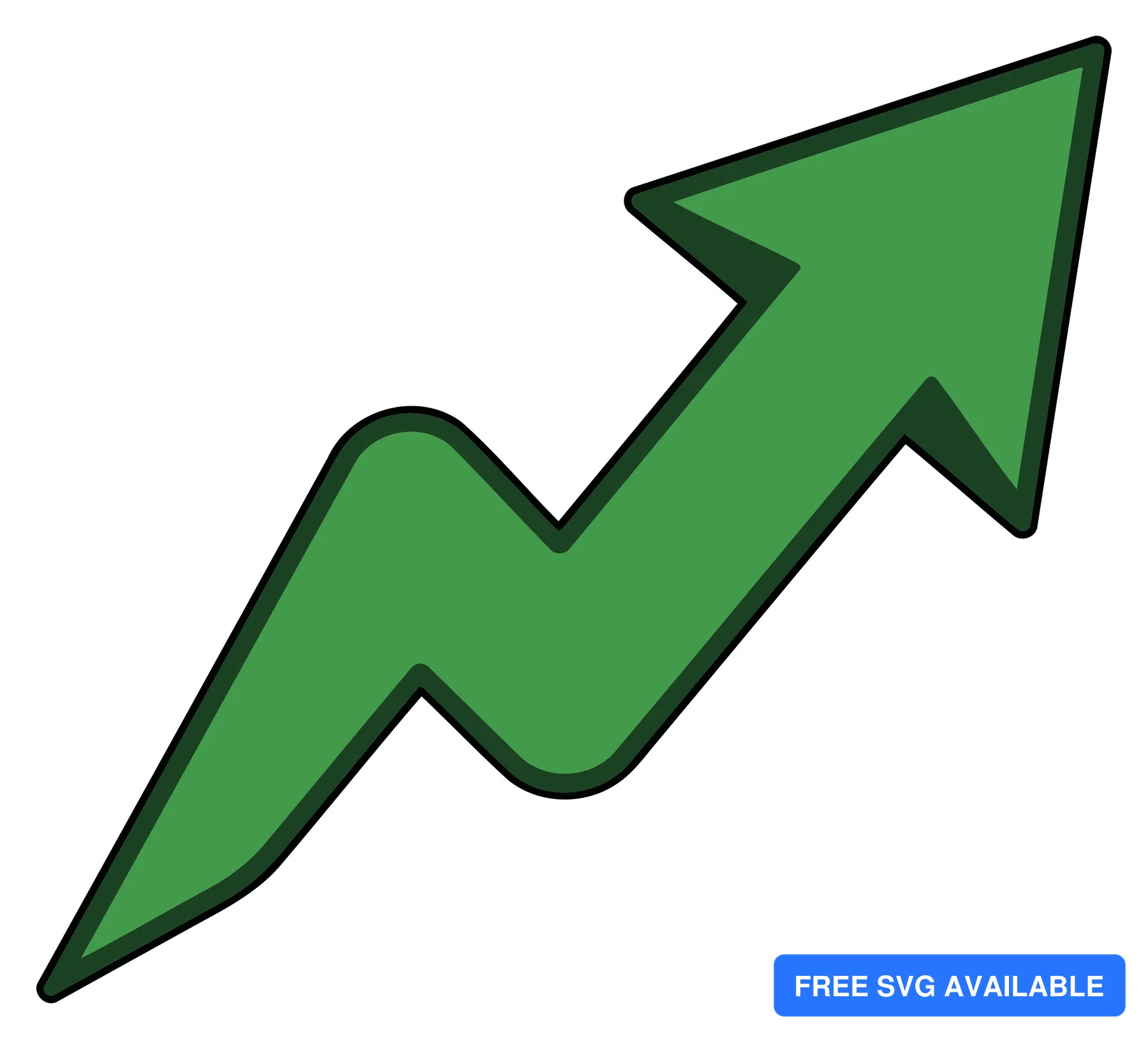 A green arrow pointing upward with smooth curves, representing growth or progress
