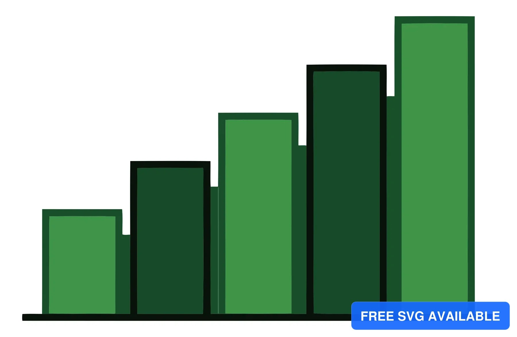 A series of green gradient-filled bars arranged in ascending order forming an abstract bar chart illustration