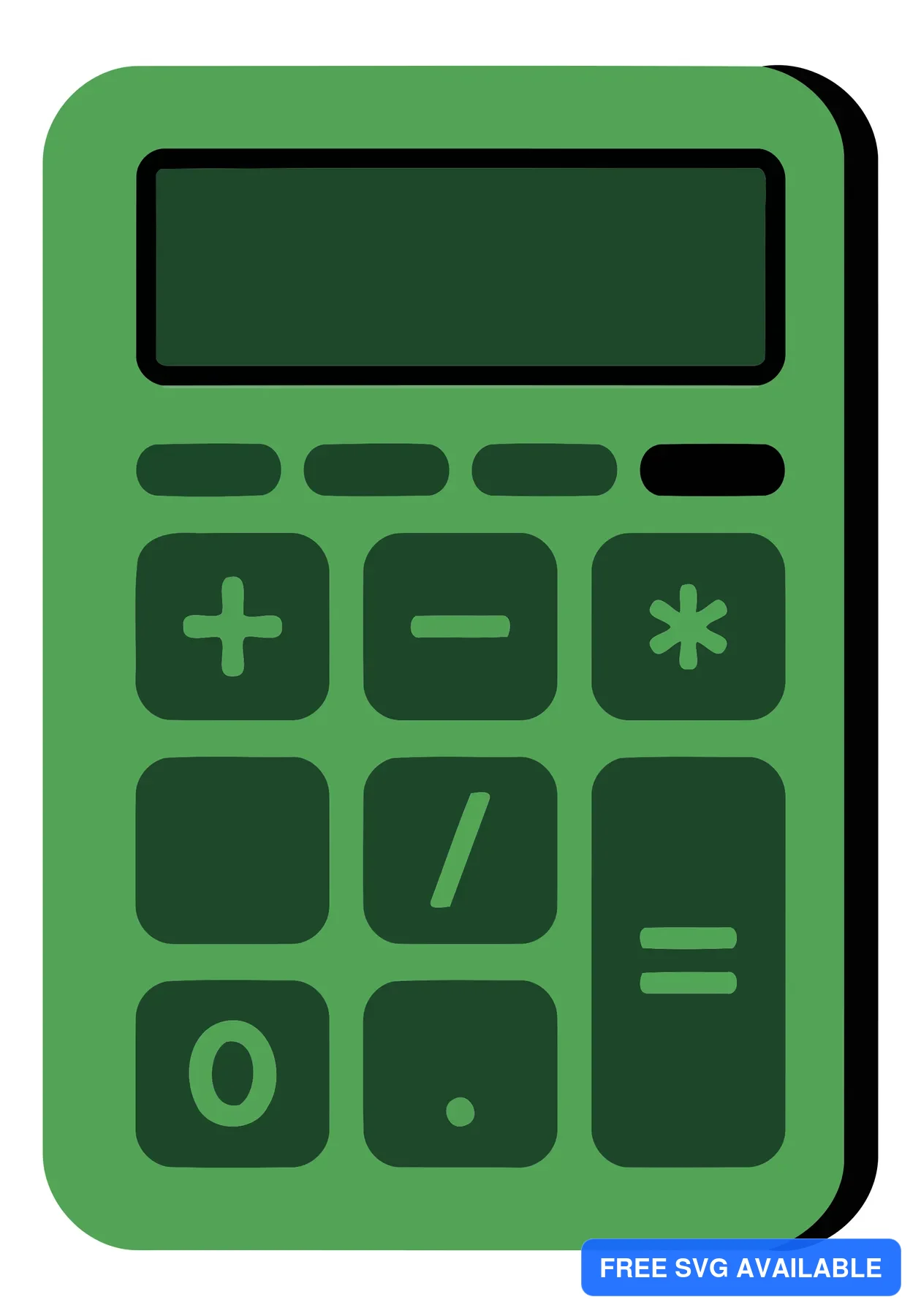 A flat design icon of a green calculator with math buttons
