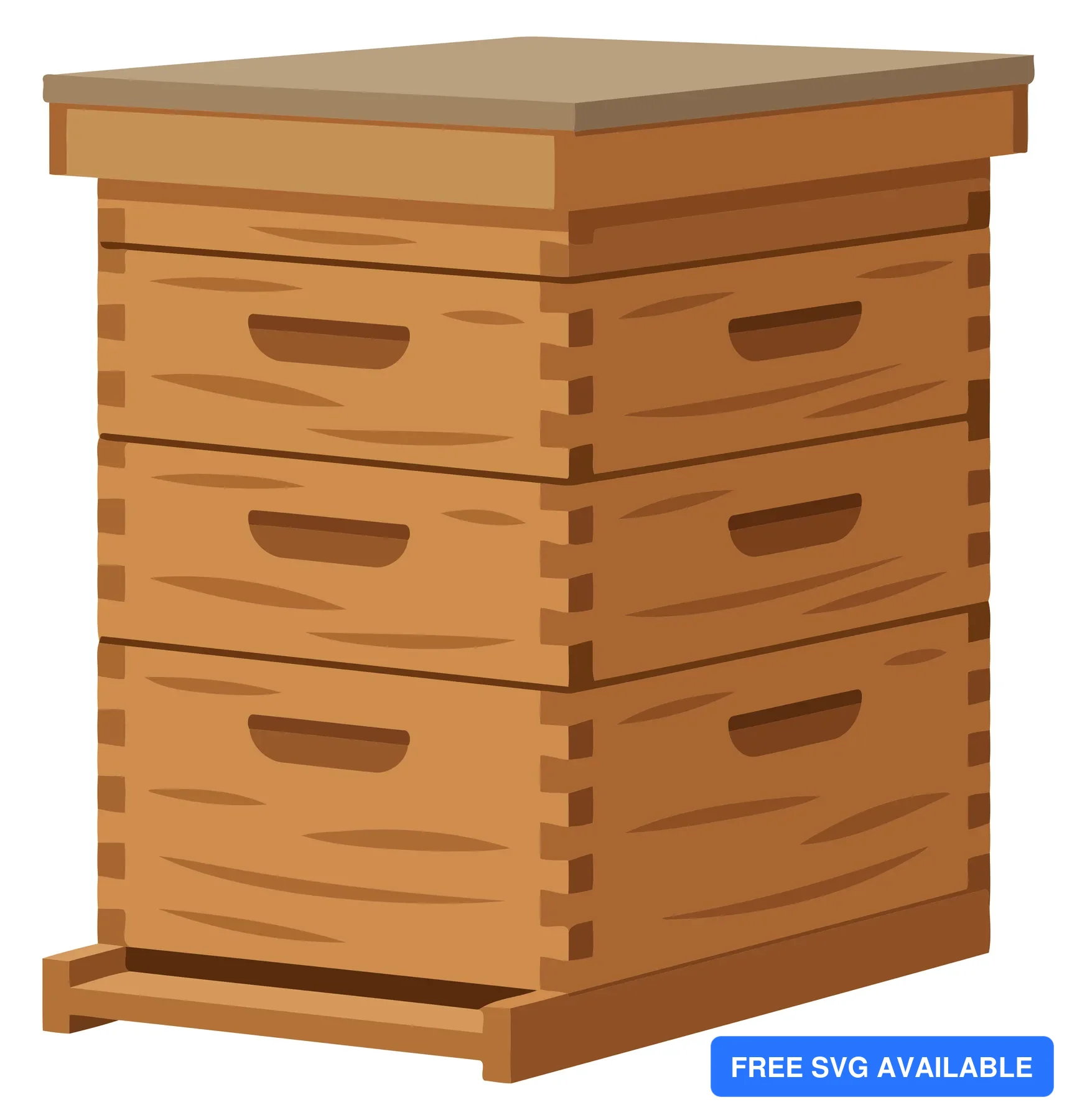 A stylized beehive with stacked frames showing honeycomb structure in a clean vector illustration.