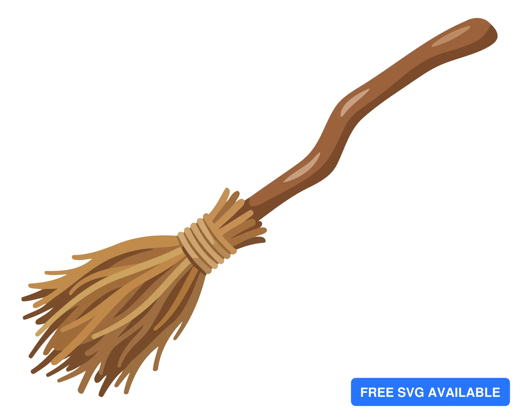 A wooden broom with straw bristles in a clean vector illustration