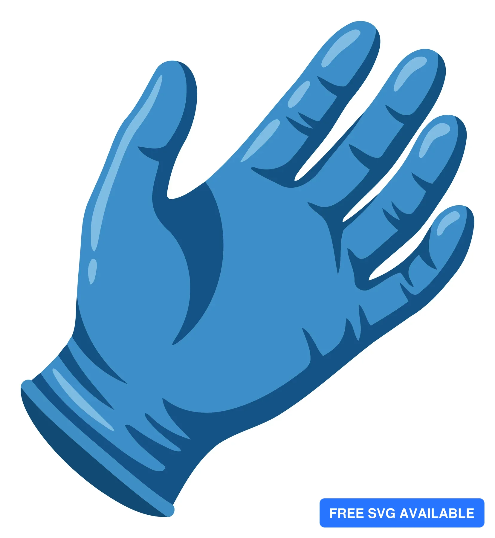 A stylized blue glove worn on a hand in a clean vector illustration