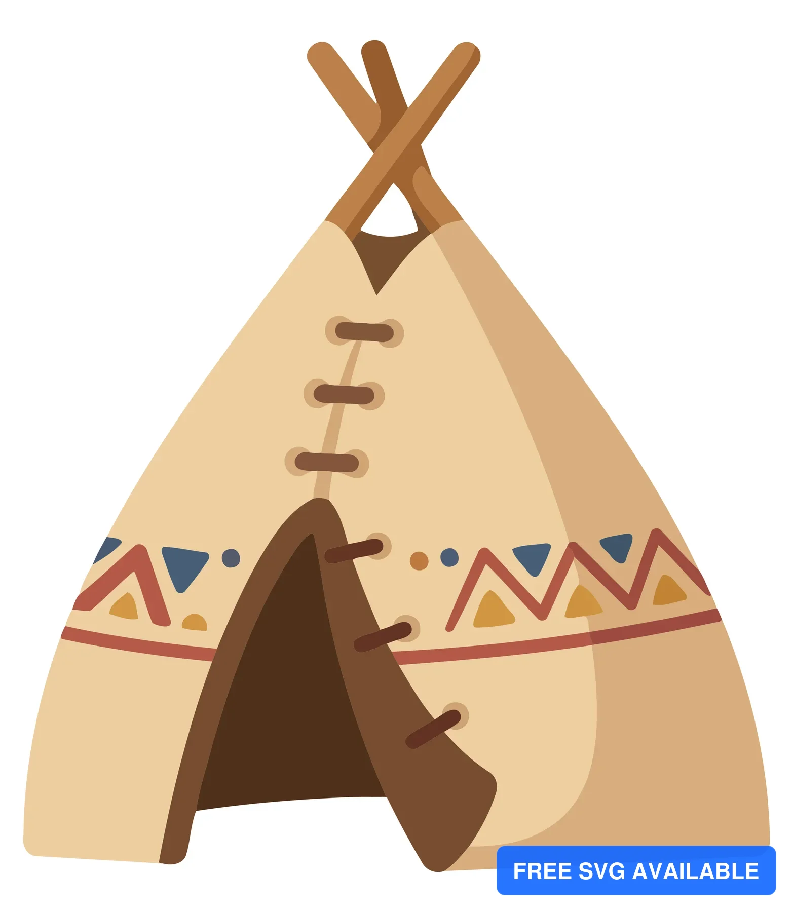 A stylized Native American tipi with tribal patterns and geometric designs