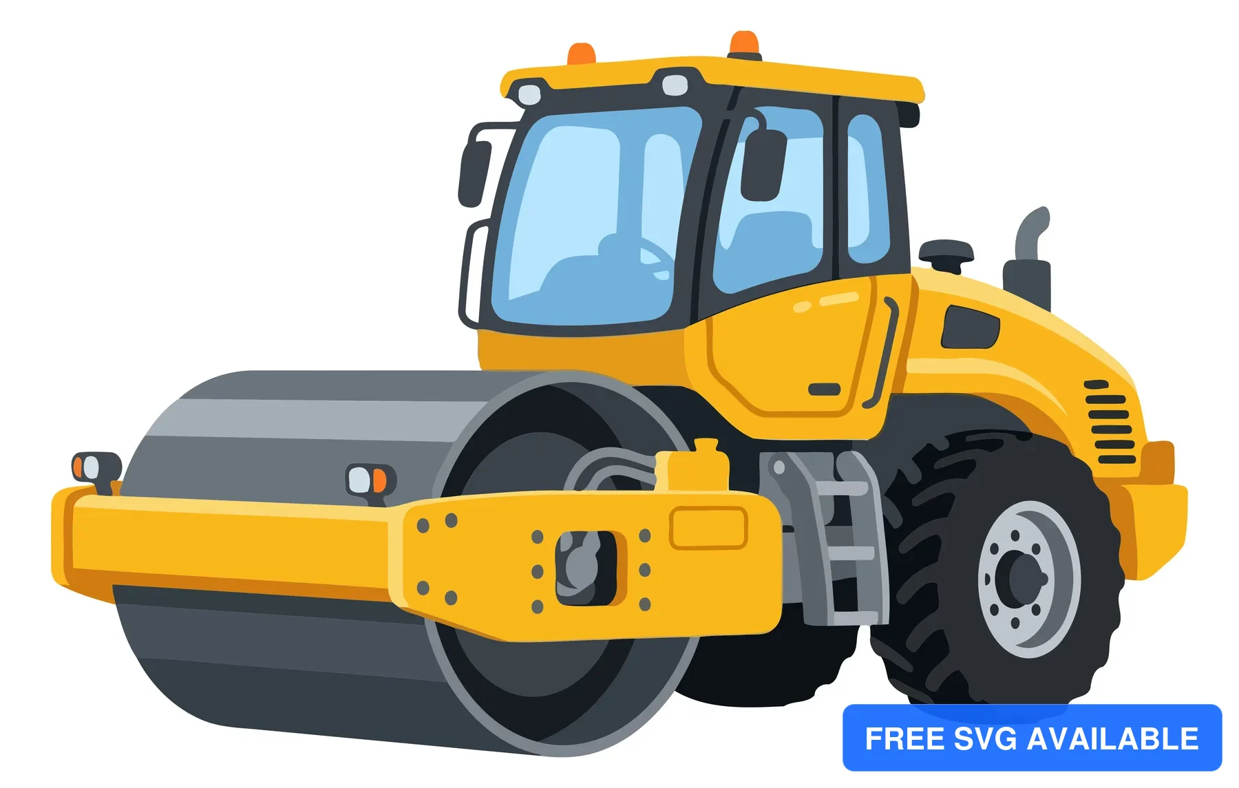 A yellow road roller machine used for paving roads, depicted in a vector illustration