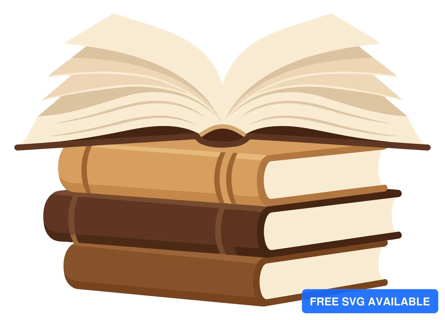 Three open books stacked on top of each other in a vintage illustration style