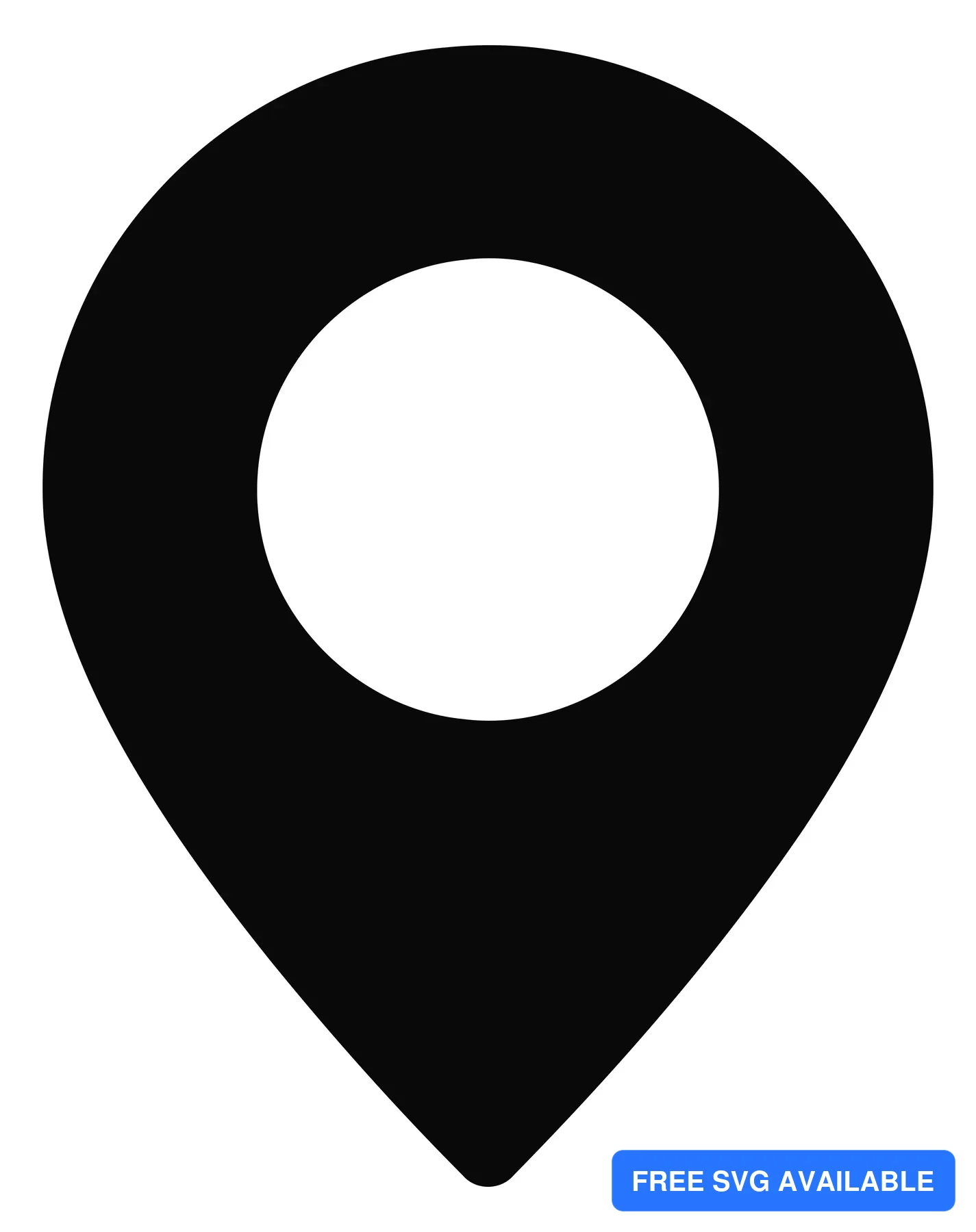 A minimalist black and white pin icon with a circular hollow detail on top, representing a location marker