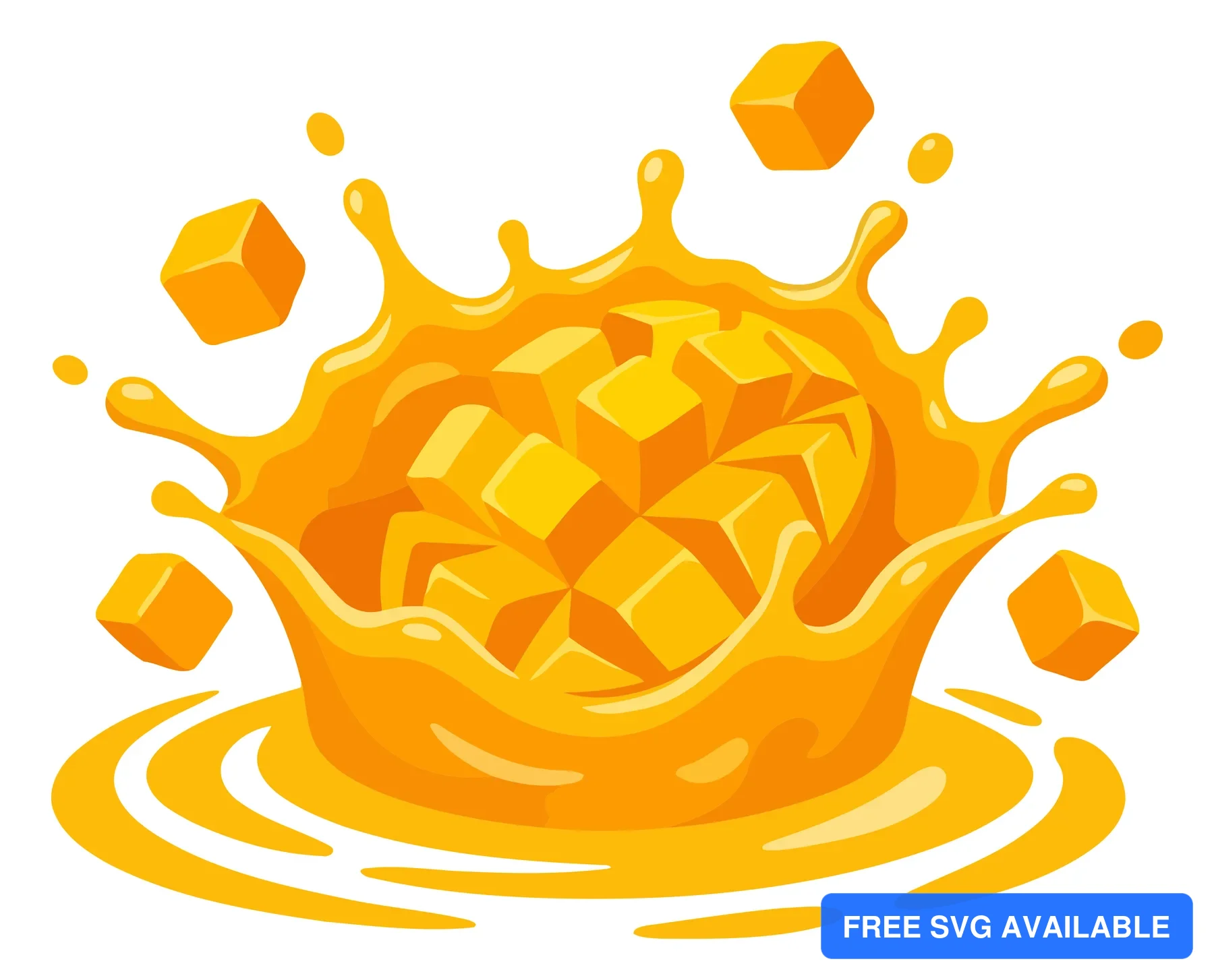 A bright yellow cubic splash with scattered cubes in an abstract vector illustration