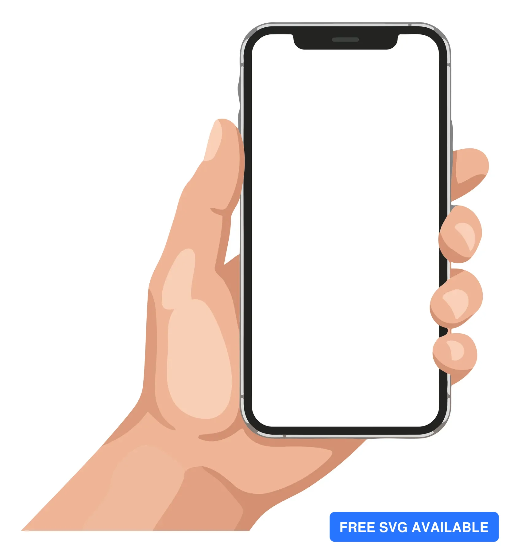 A hand holding a smartphone with a blank screen in a minimalist illustration style
