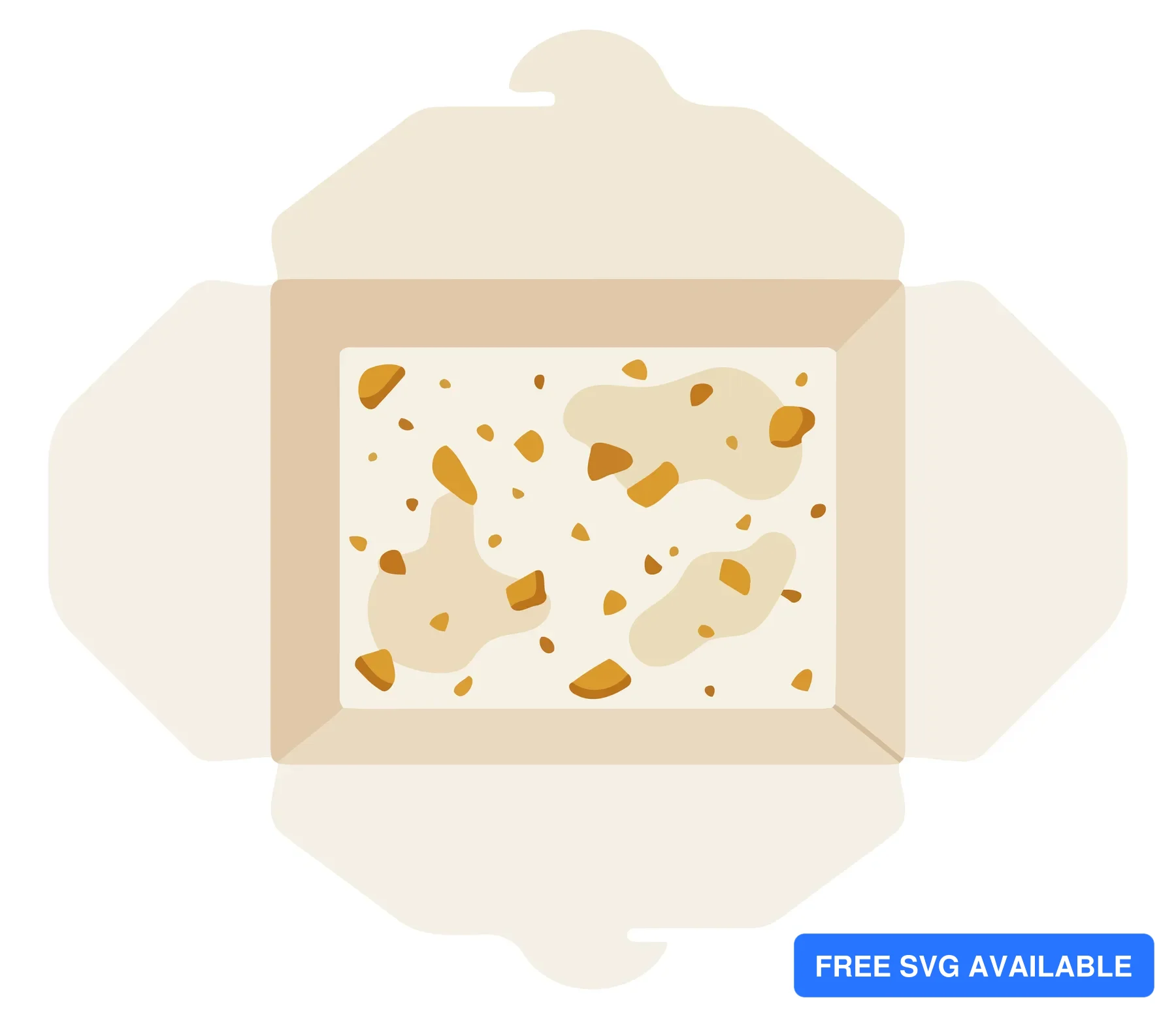 A light beige container with golden spice crystals inside in an abstract design illustration