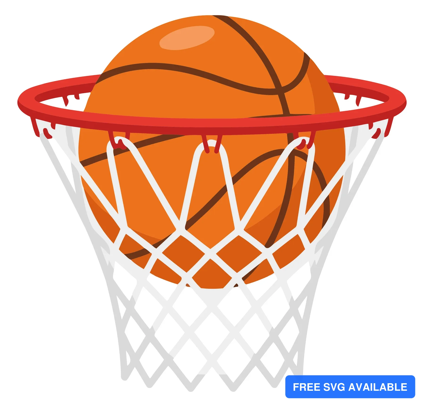 A minimalist vector illustration of a basketball hoop with an orange basketball inside