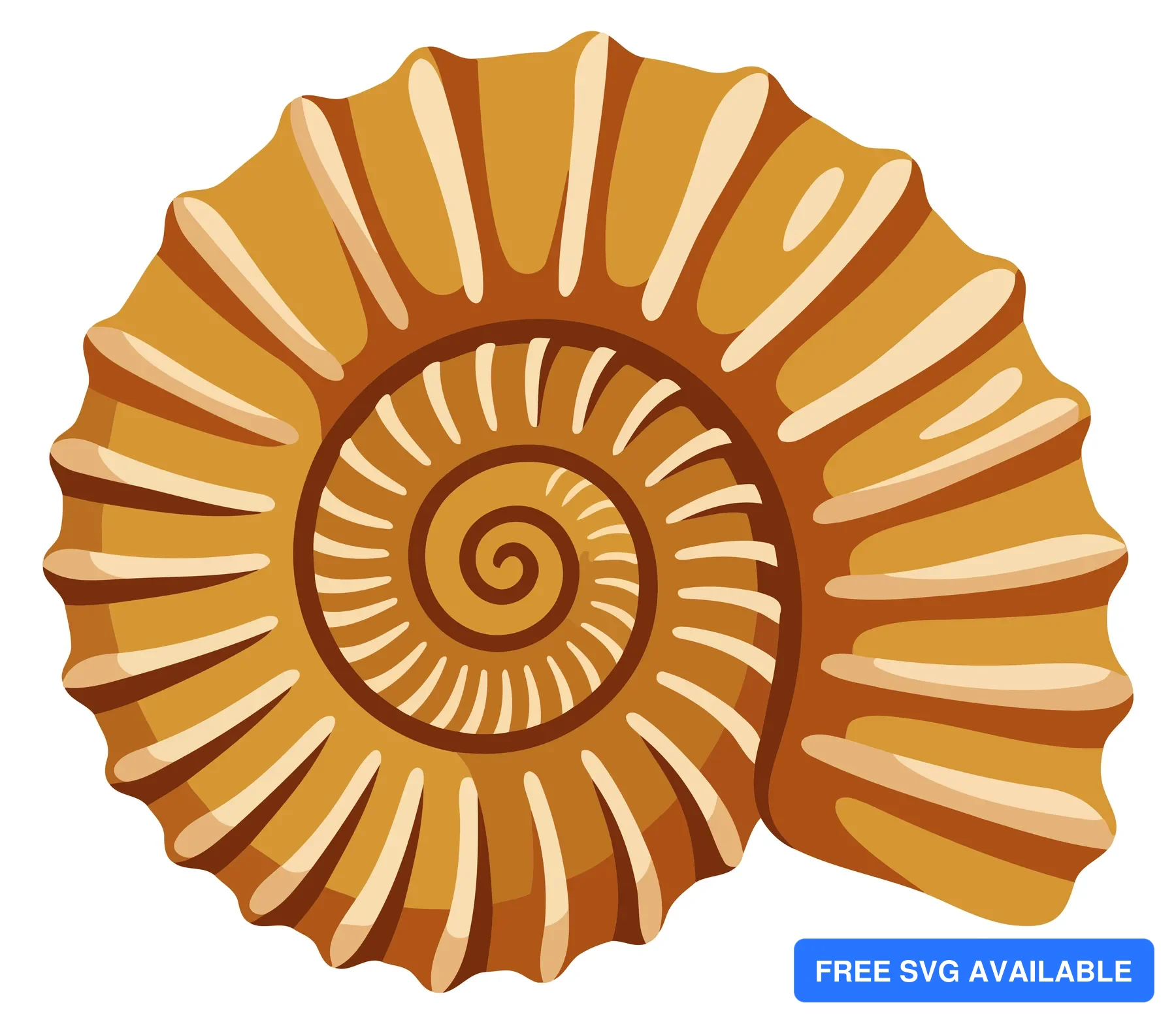 A stylized ammonite fossil shell with spiral patterns in warm tones