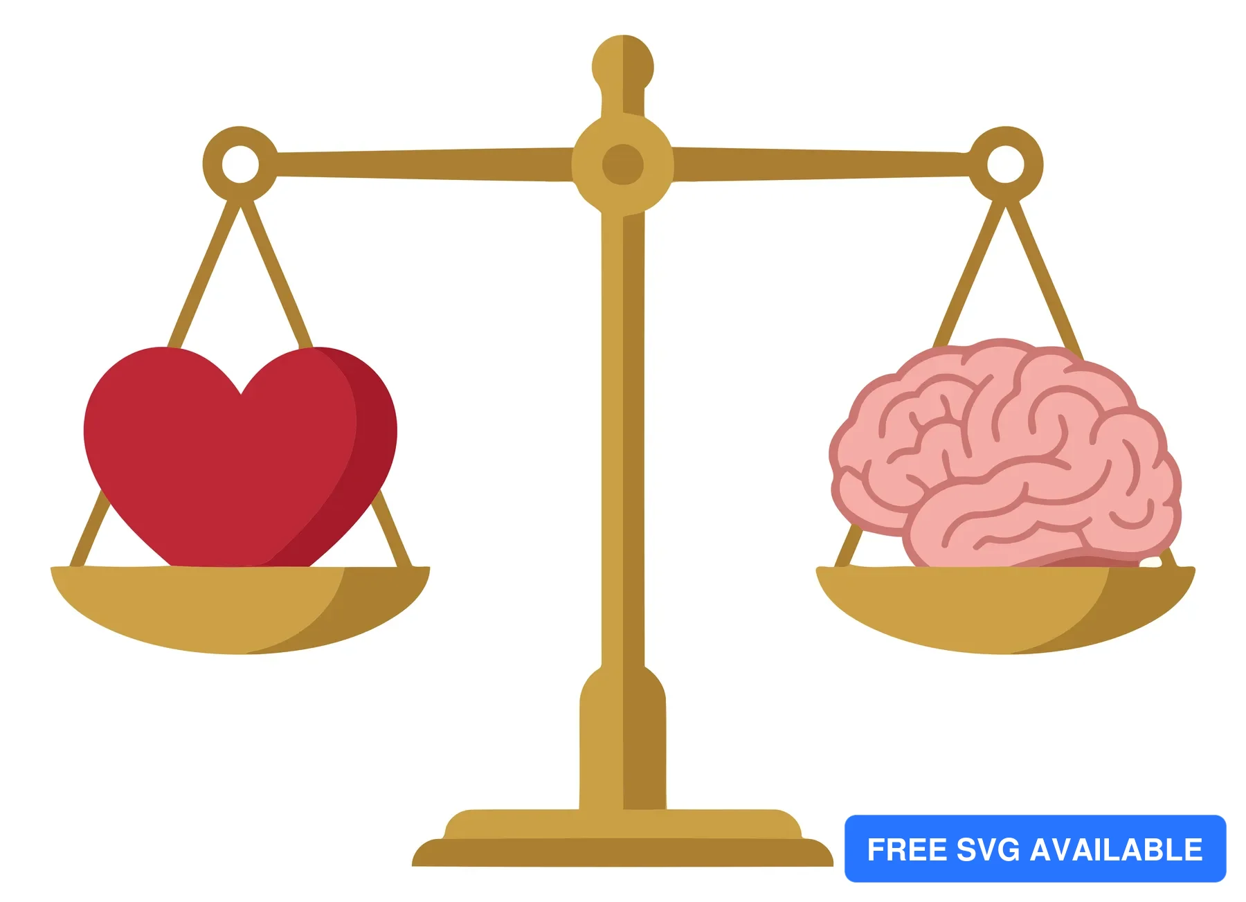 A balanced scale with a heart and brain icons on each side representing emotional and cognitive balance
