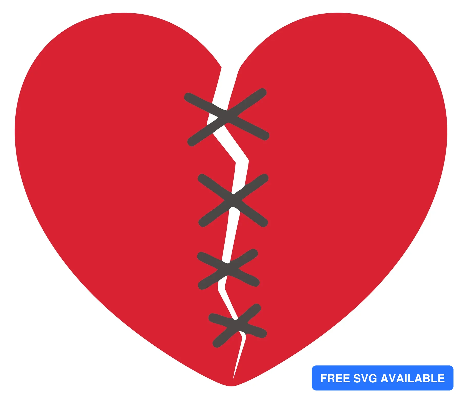 A red heart with a torn edge and stitches representing emotional healing and repair