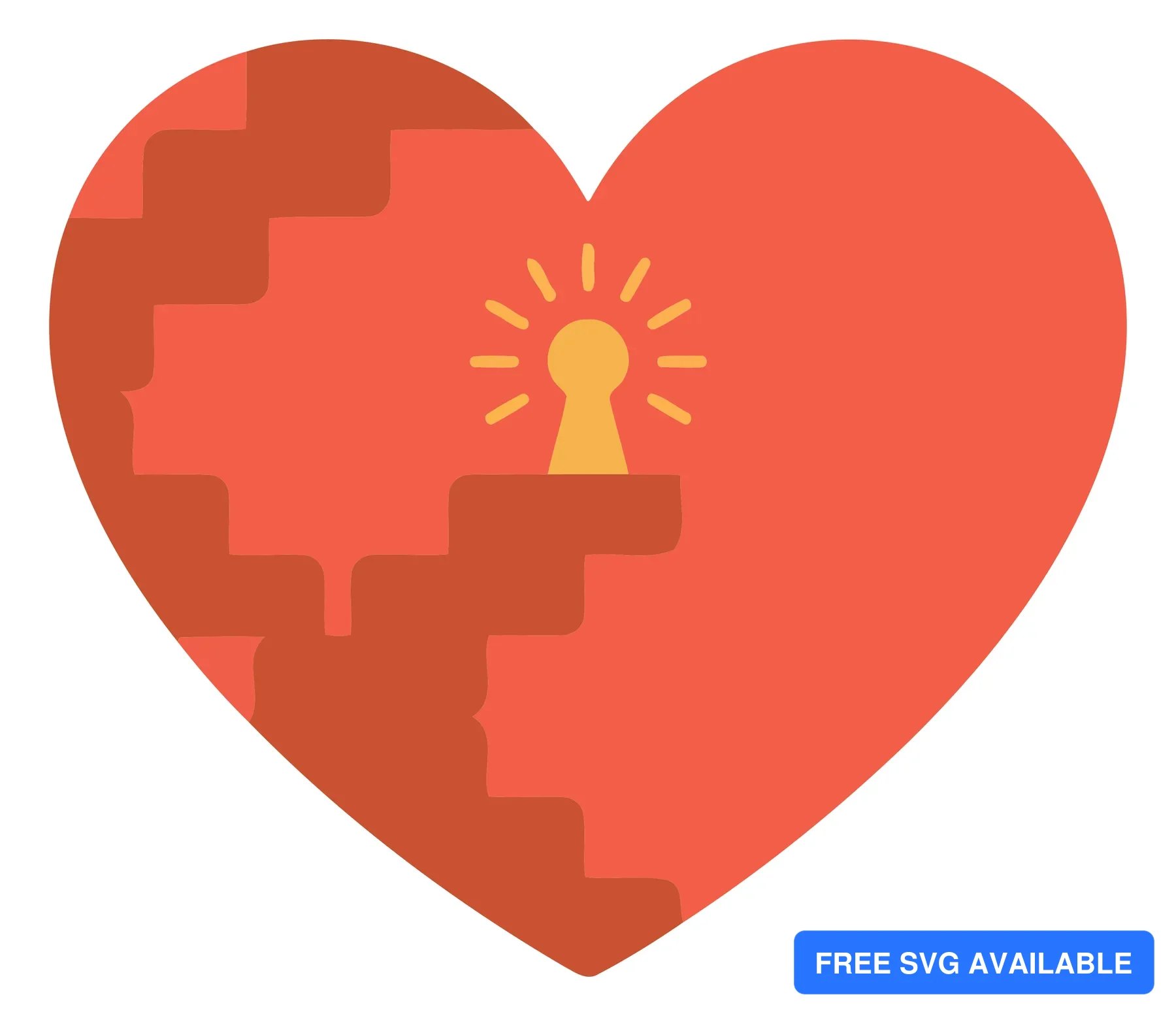 A stylized heart with a keyhole and light effect inside a broken puzzle piece design